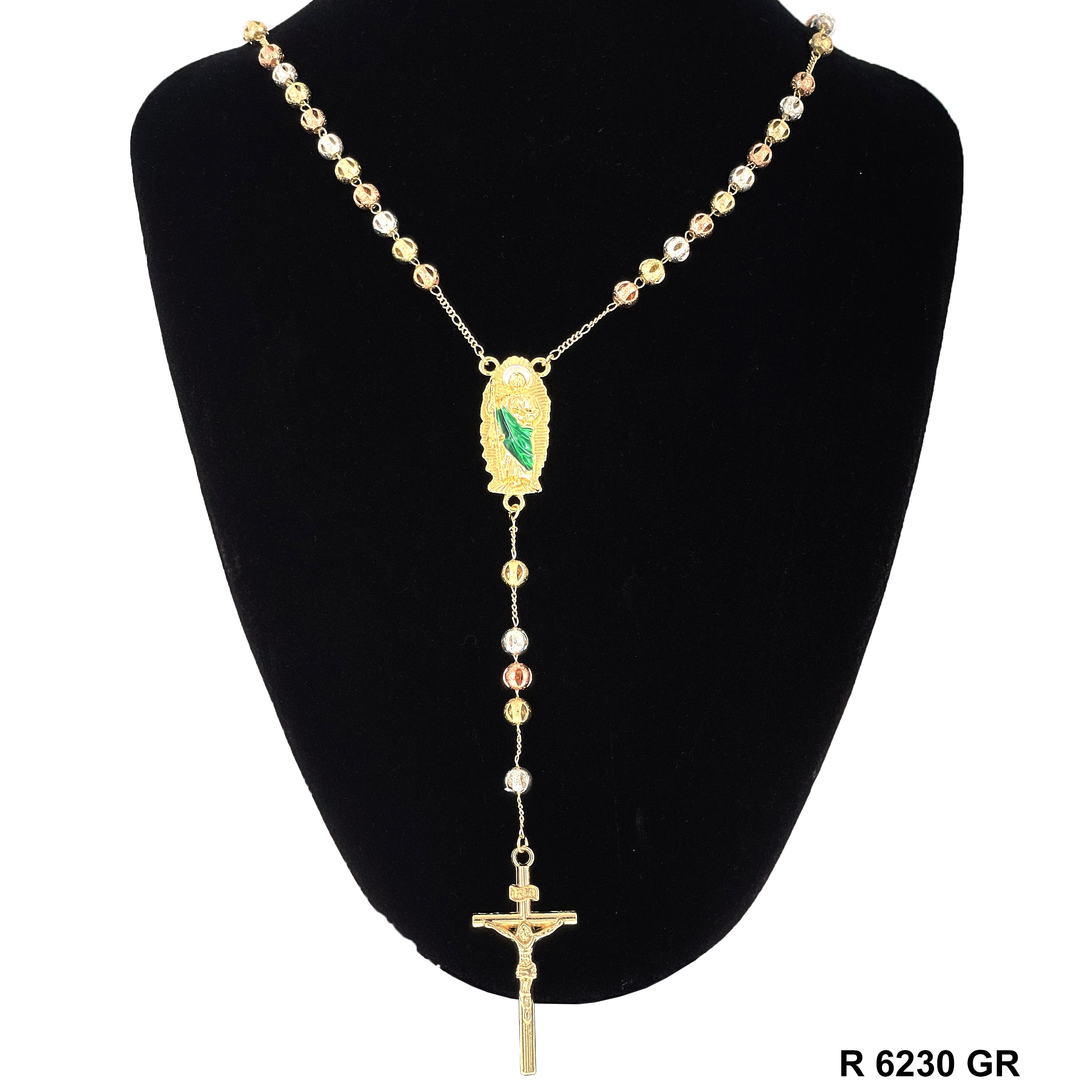 6 MM San Judas Sphere Beads Rosary R 6230 GR