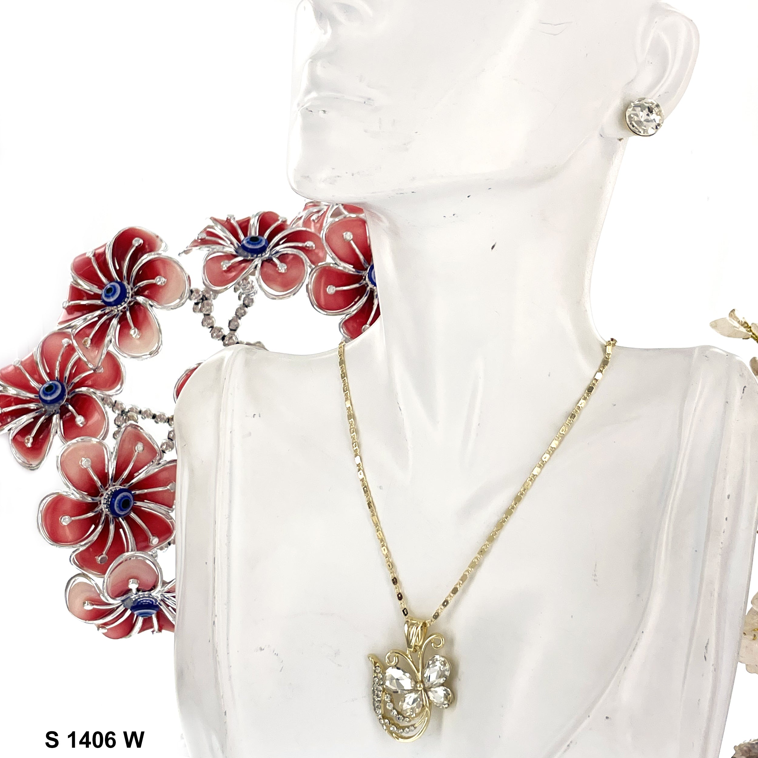 Butterfly Pendant Necklace Set S 1406 W