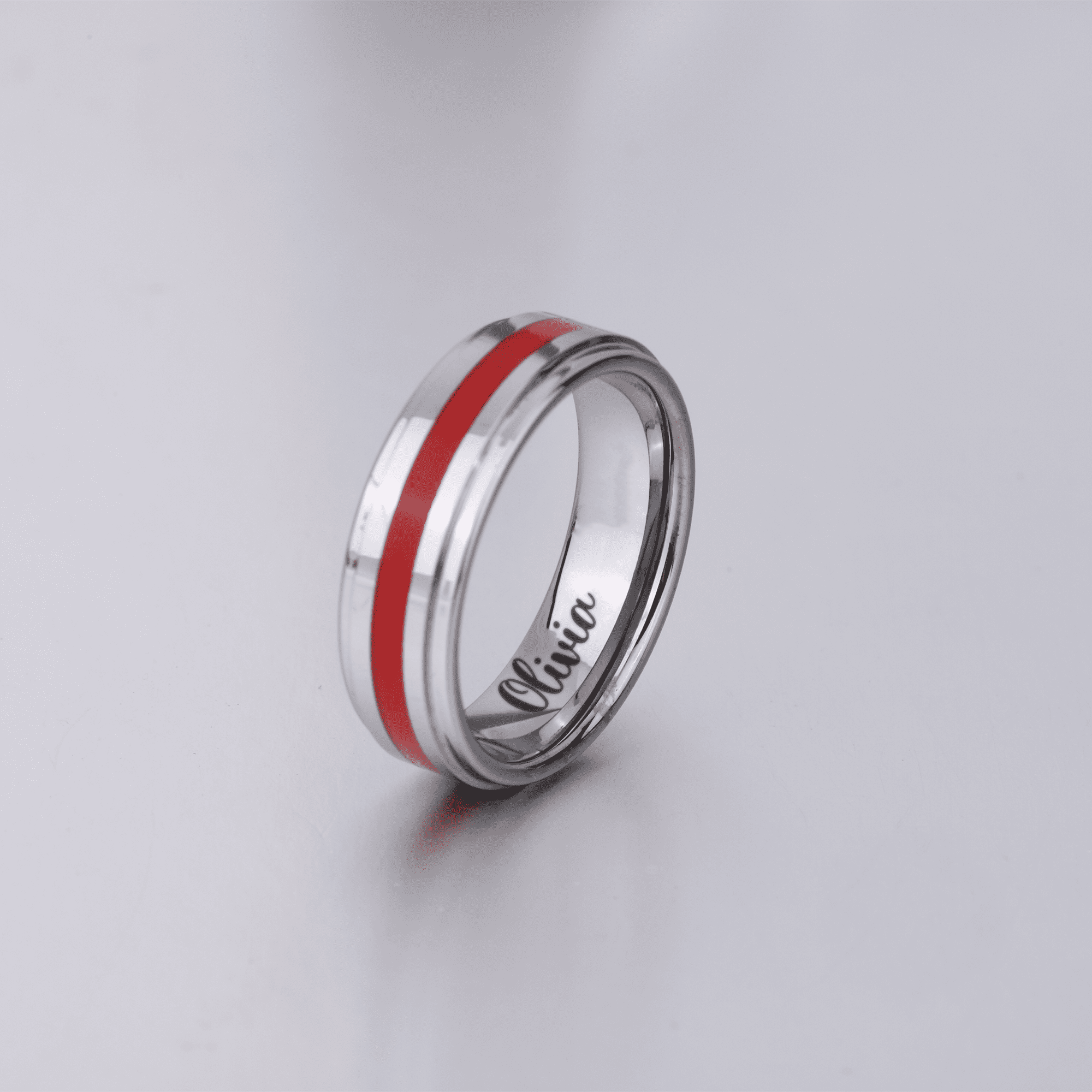 Red Thin Line Tungsten Carbide Ring KCLR 11