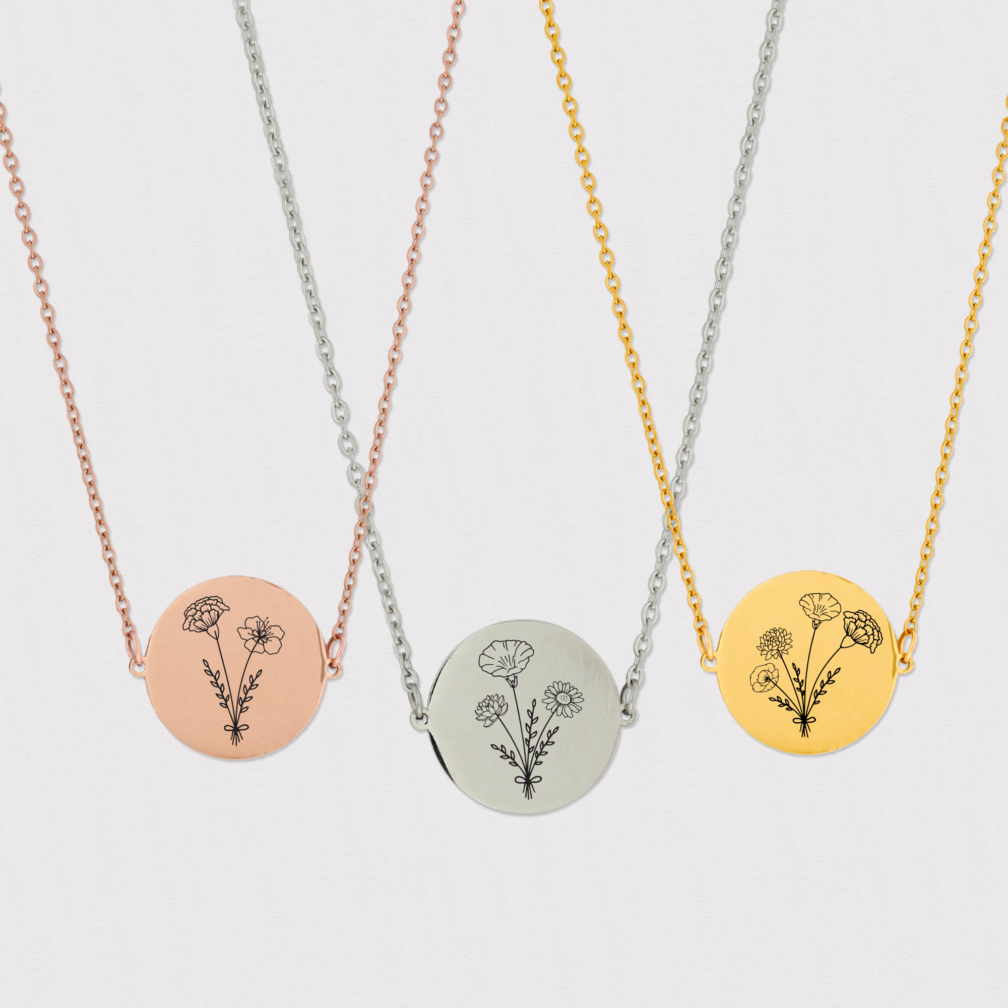 Engraved Birth Flowers Necklace KCL 19 B
