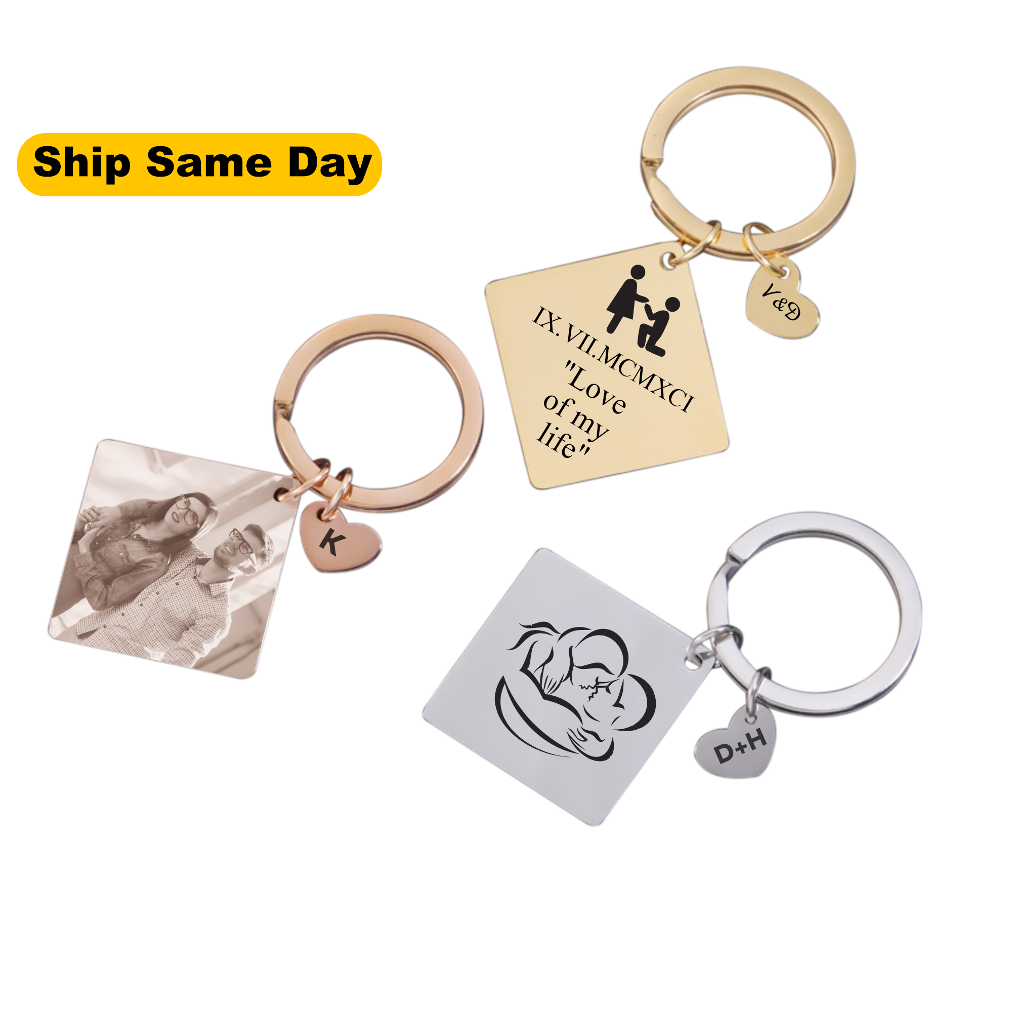 Custom Engraved Square with Heart Charm Keychain KCK 18