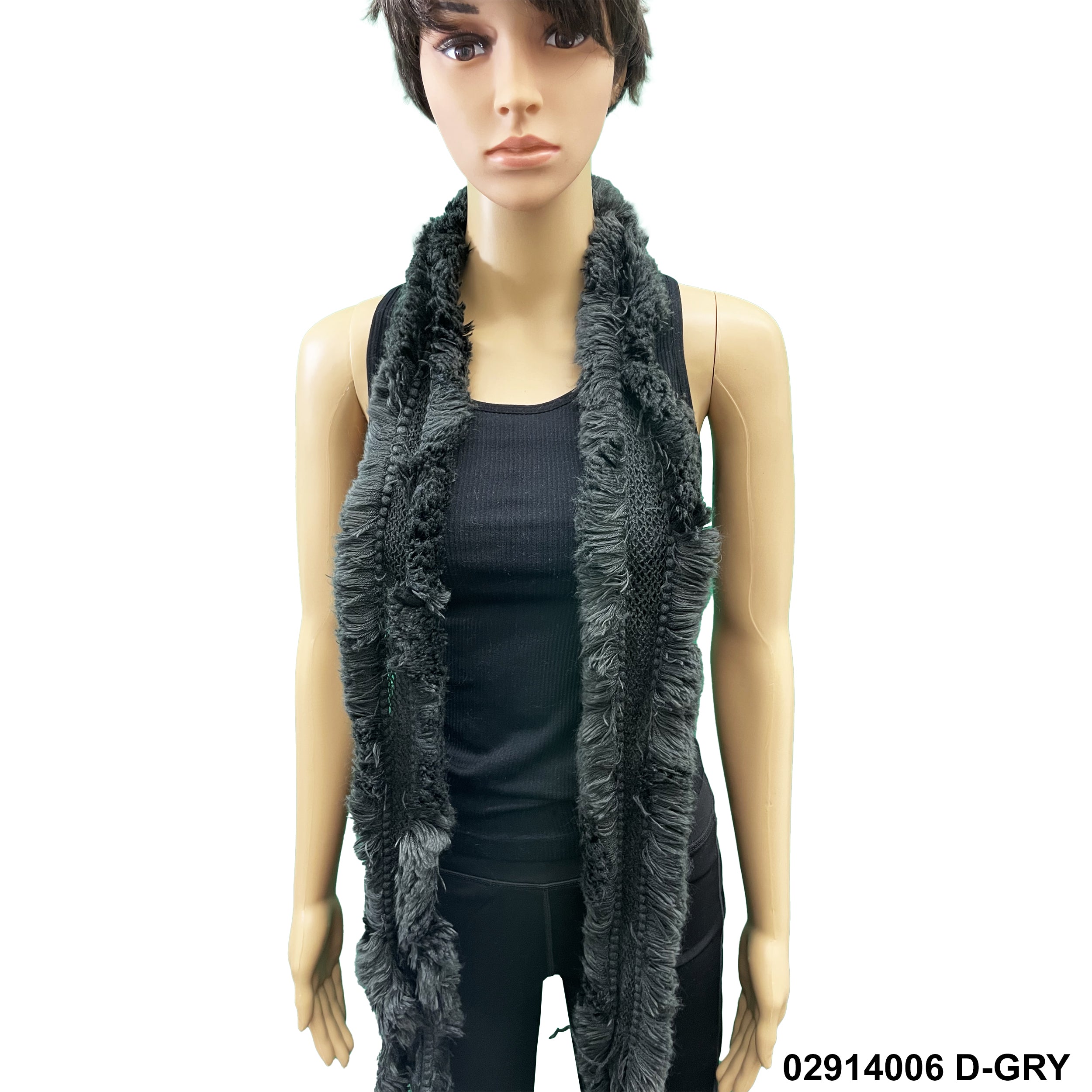 Knitted Skinny Split Hem Scarf 02914006 D-GRY