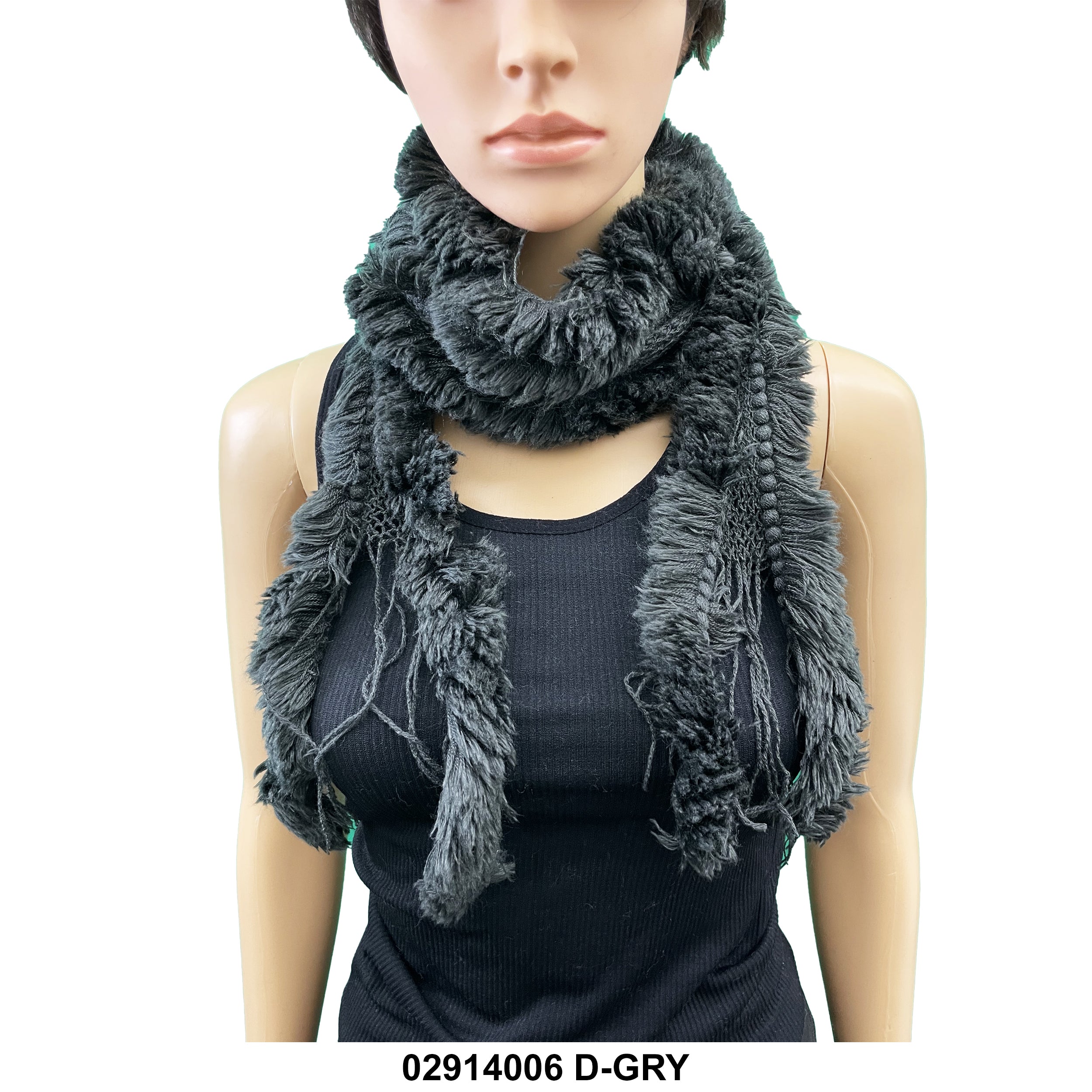 Knitted Skinny Split Hem Scarf 02914006 D-GRY