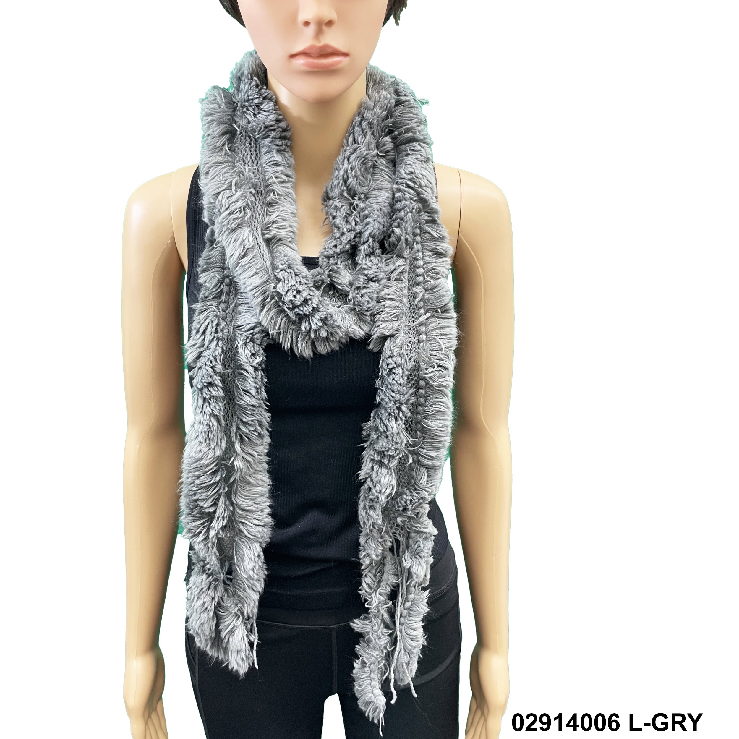 Knitted Skinny Split Hem Scarf 02914006 L-GRY