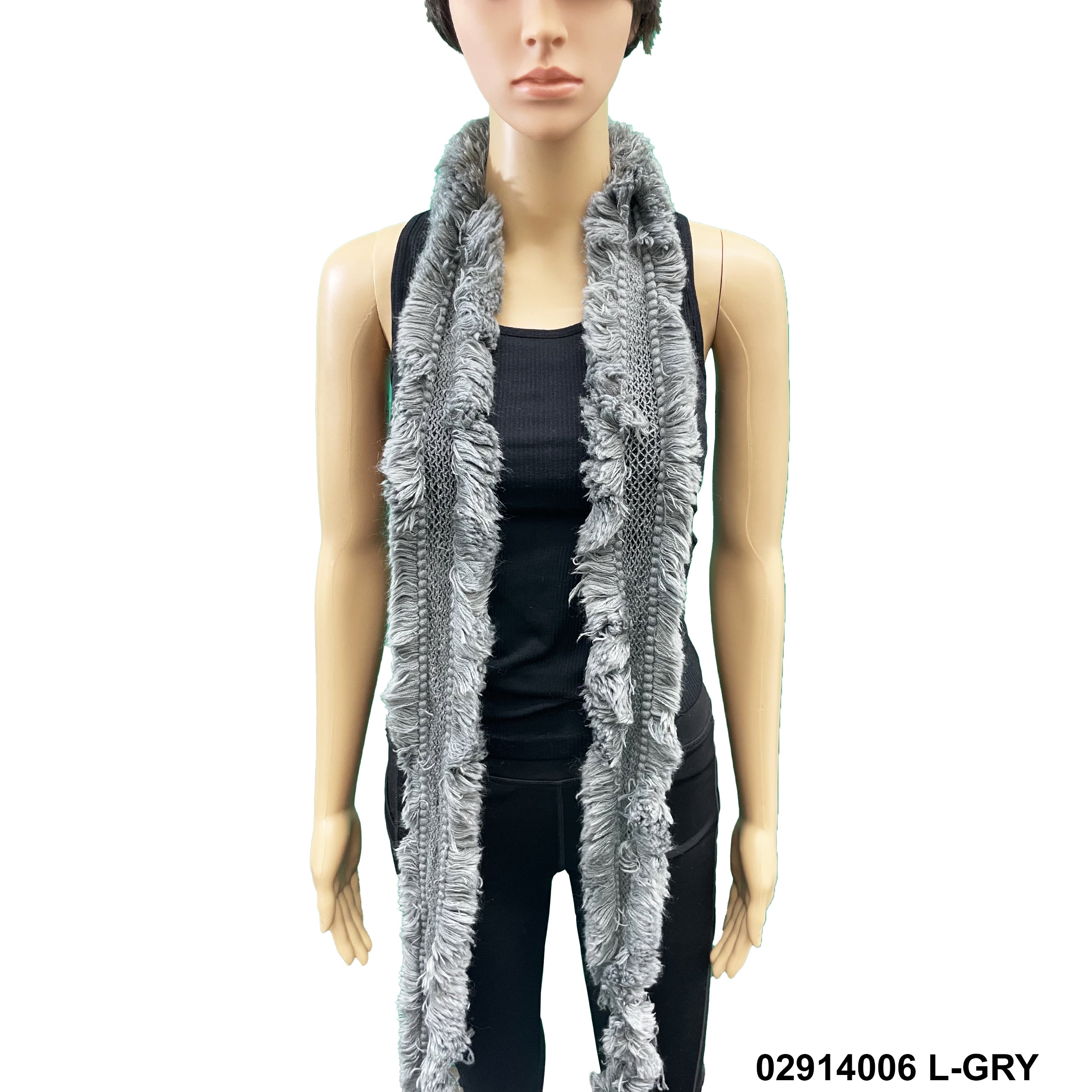 Knitted Skinny Split Hem Scarf 02914006 L-GRY