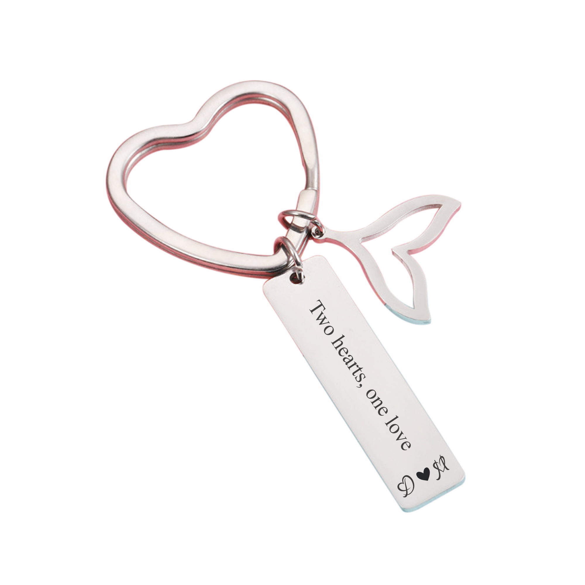 Engraved Bar with Mermaid Tail Charm and Heart Key Ring KCK 8