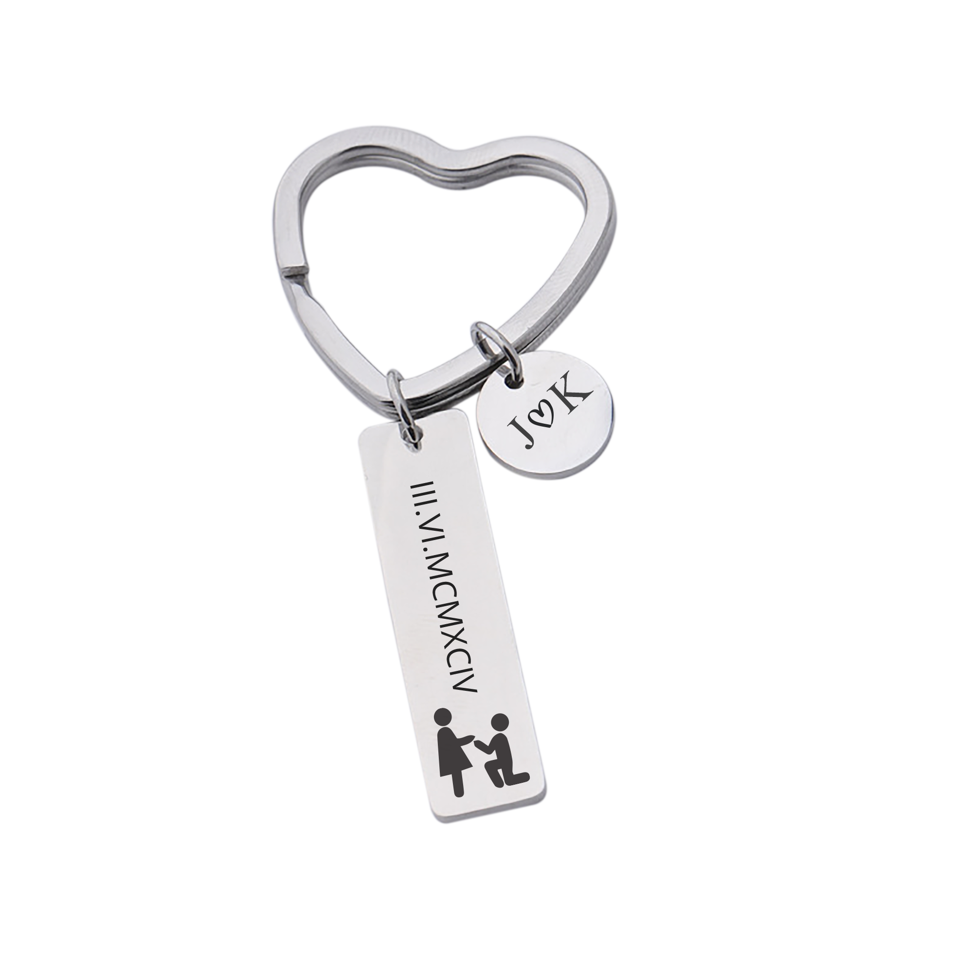 Engraved Bar with Round Charm and Heart Key Ring KCK 9