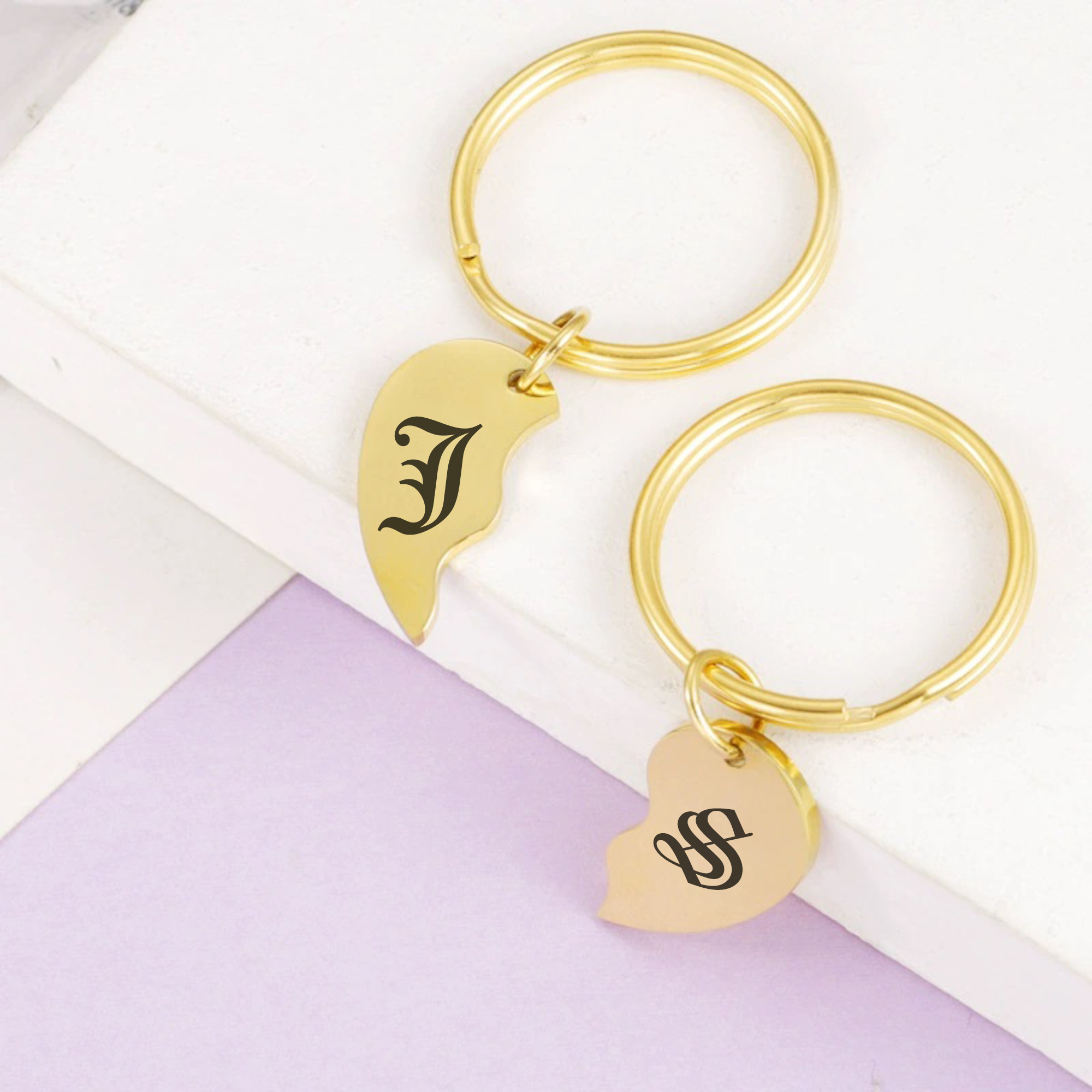 Personalised Two Half Heart Keychain For Couple KCK 20