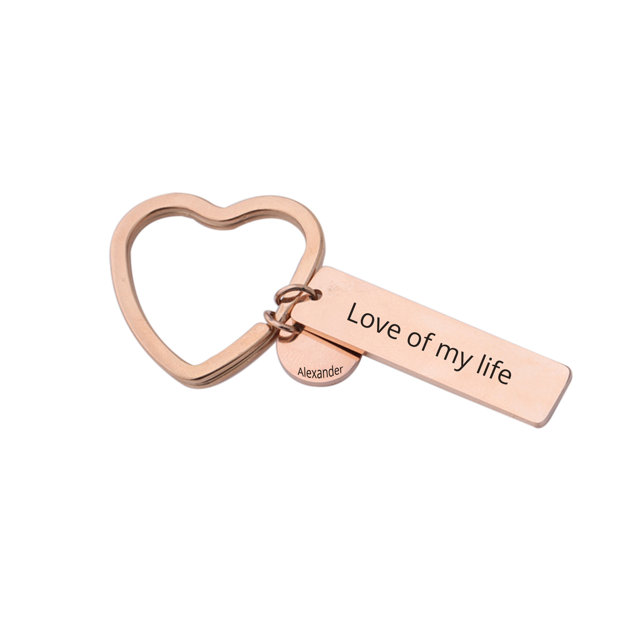 Engraved Bar with Round Charm and Heart Key Ring KCK 9