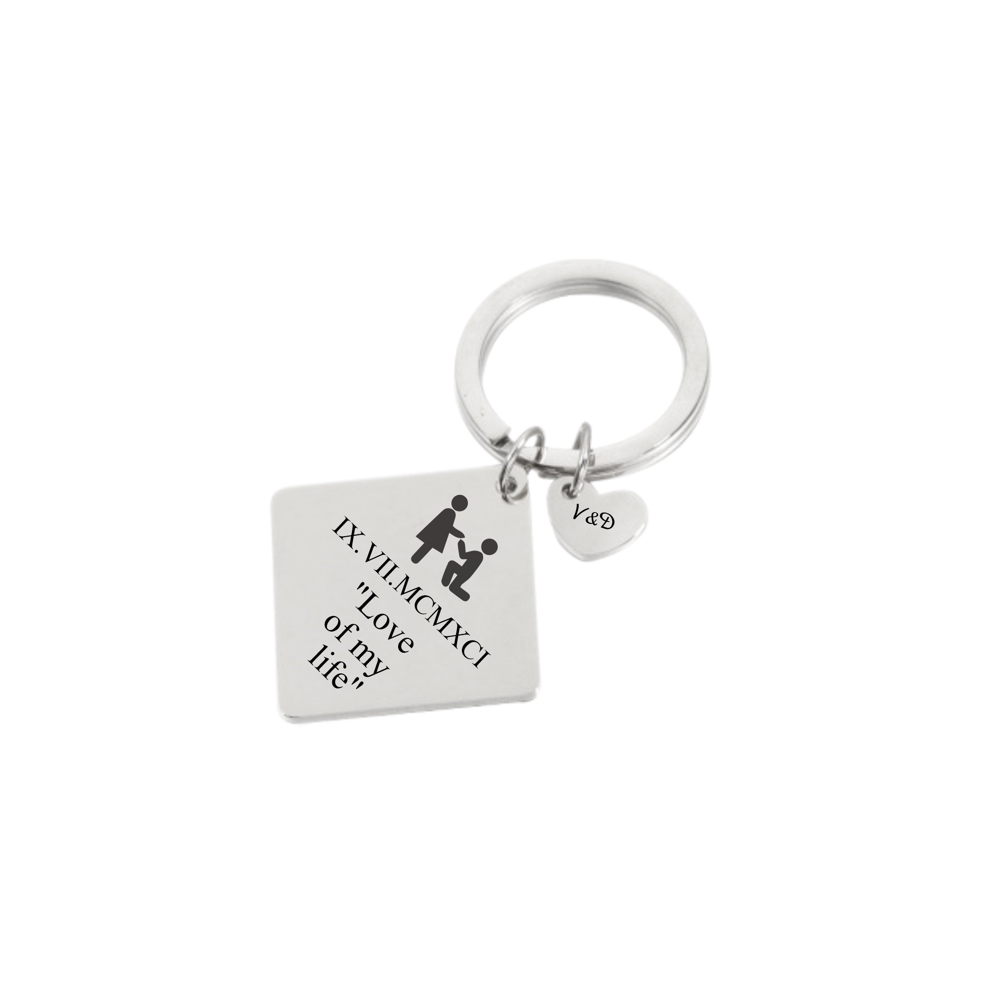 Custom Engraved Square with Heart Charm Keychain KCK 18
