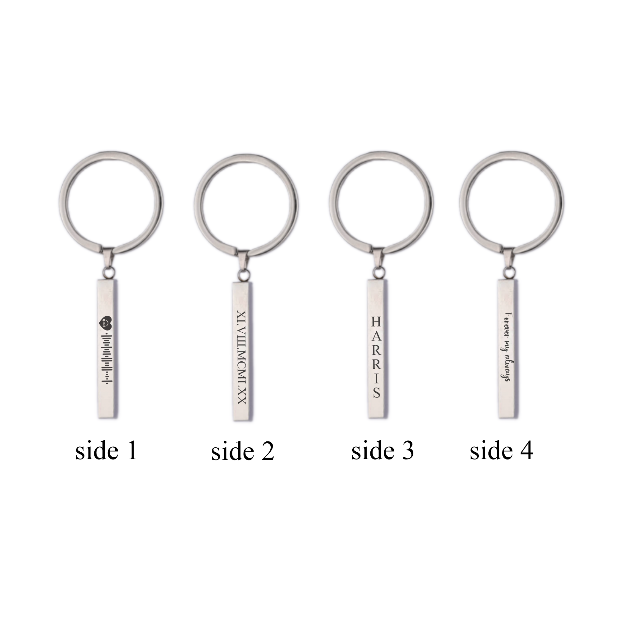 Custom 3D Vertical Bar 4 Side Engraved Keychain KCK 5