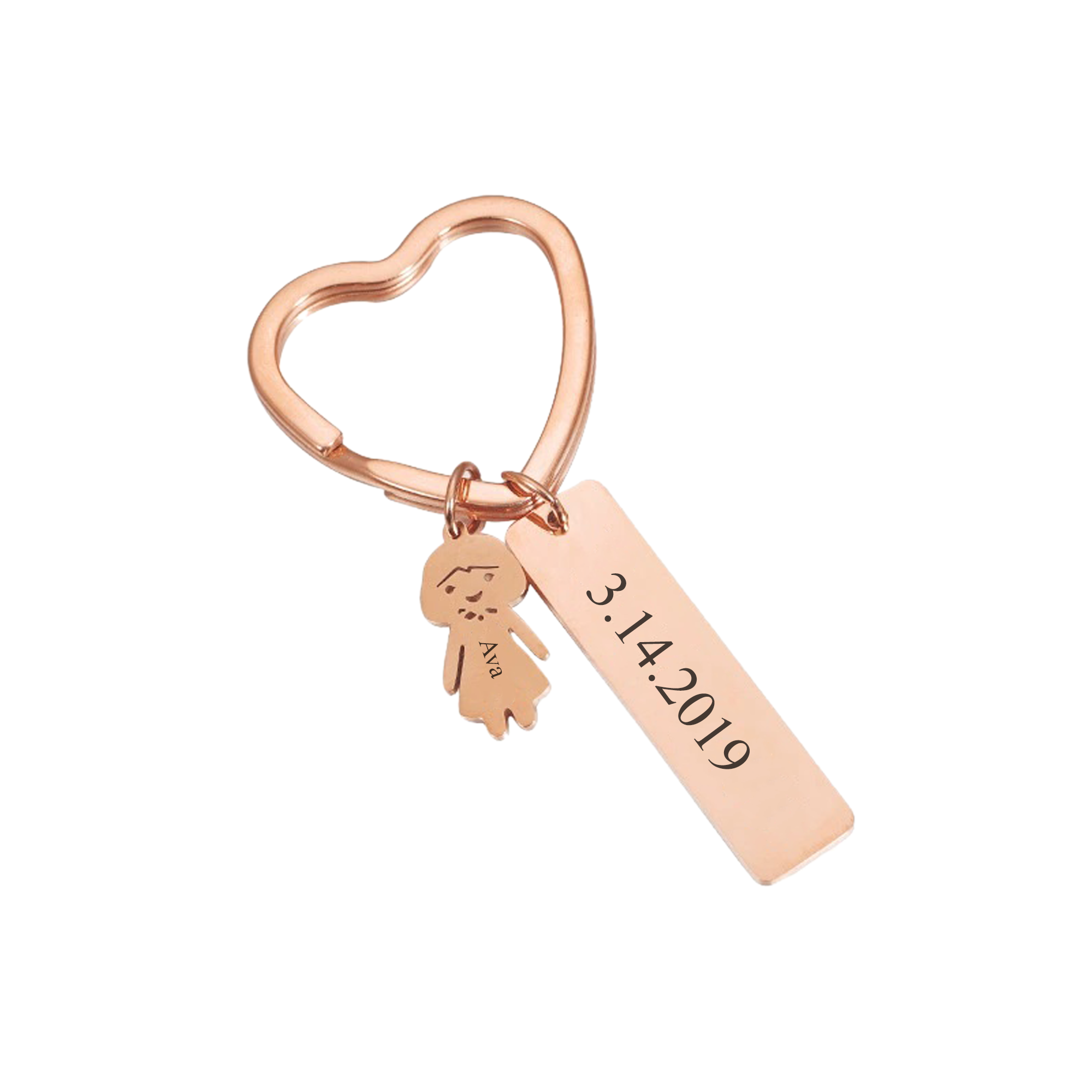Heart Keyring With Engraved Bar and Baby Girl or Boy Charm Keychain KCK 14