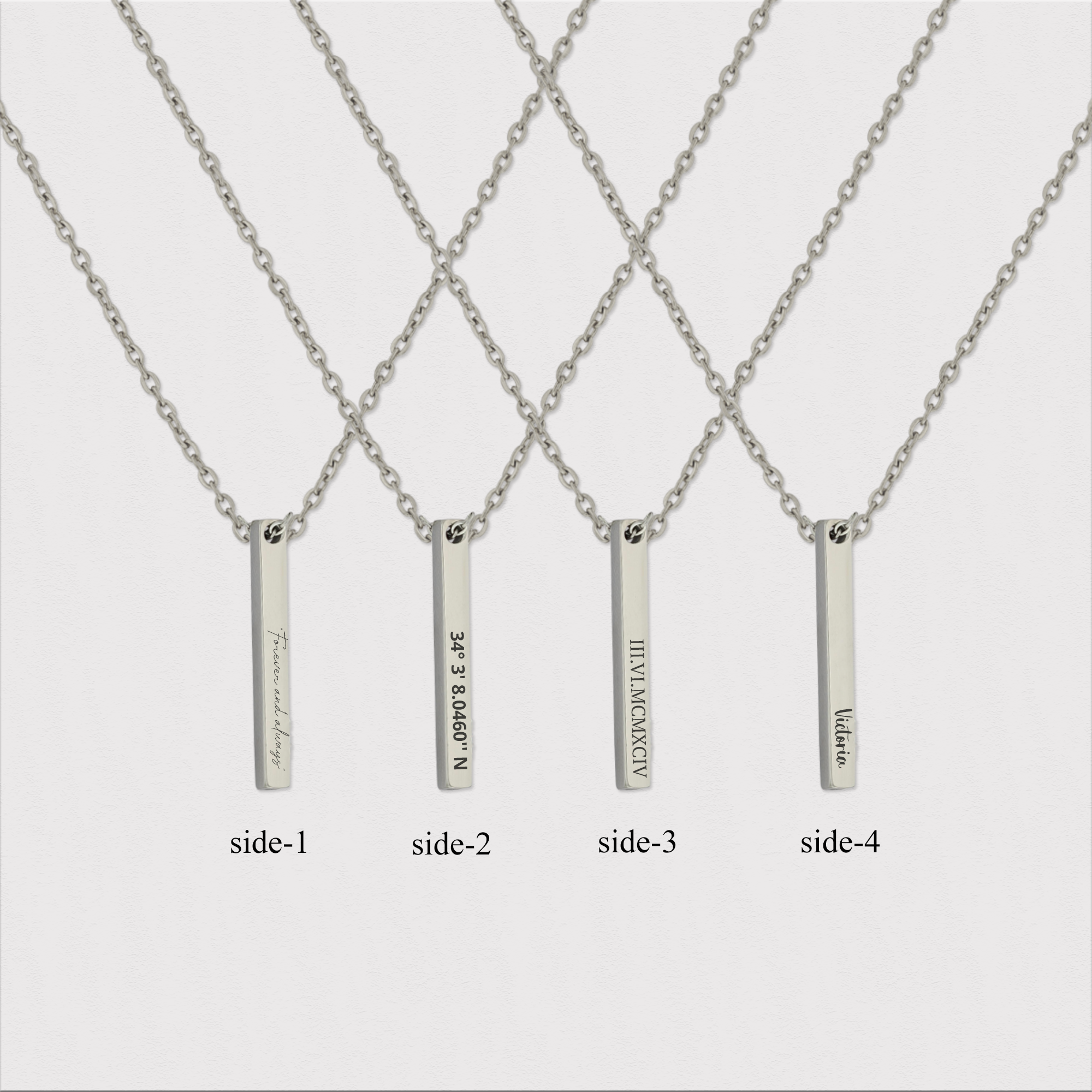 Engraved 3d Vertical Bar Necklace KCL 14