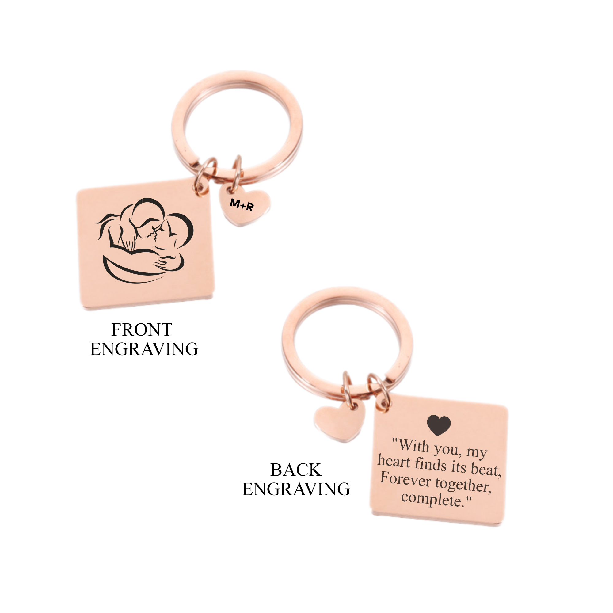 Custom Engraved Square with Heart Charm Keychain KCK 18