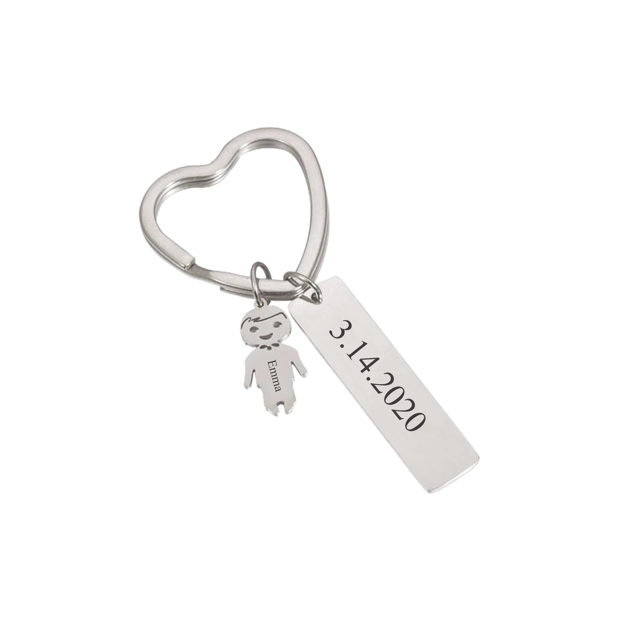 Heart Keyring With Engraved Bar and Baby Girl or Boy Charm Keychain KCK 14