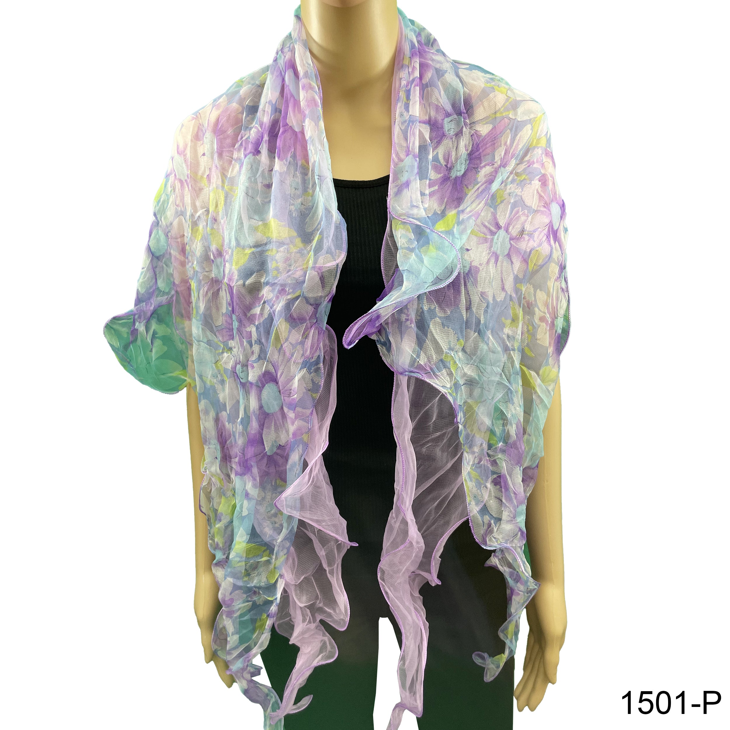 Flower Print  Double Layer Silk Scarf 1501 P