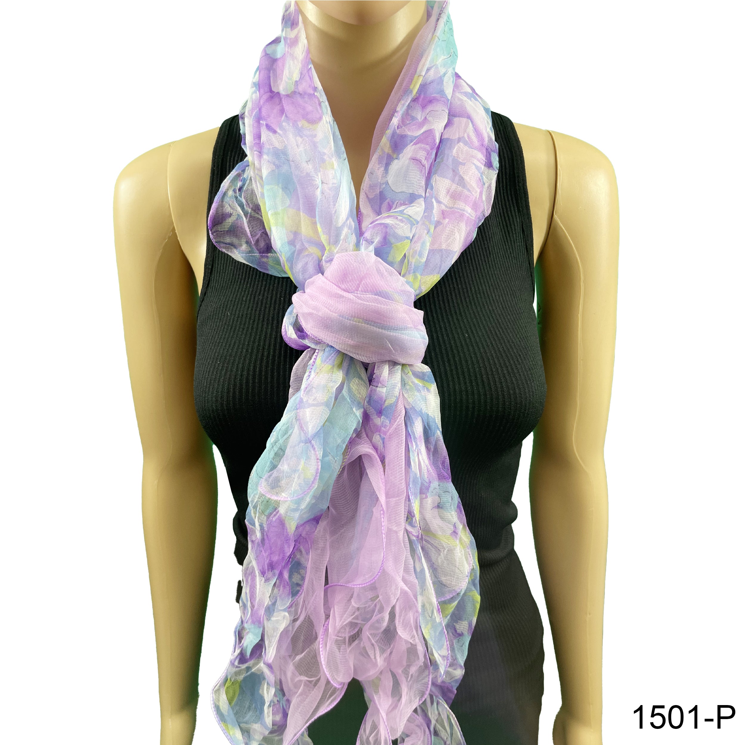 Flower Print  Double Layer Silk Scarf 1501 P