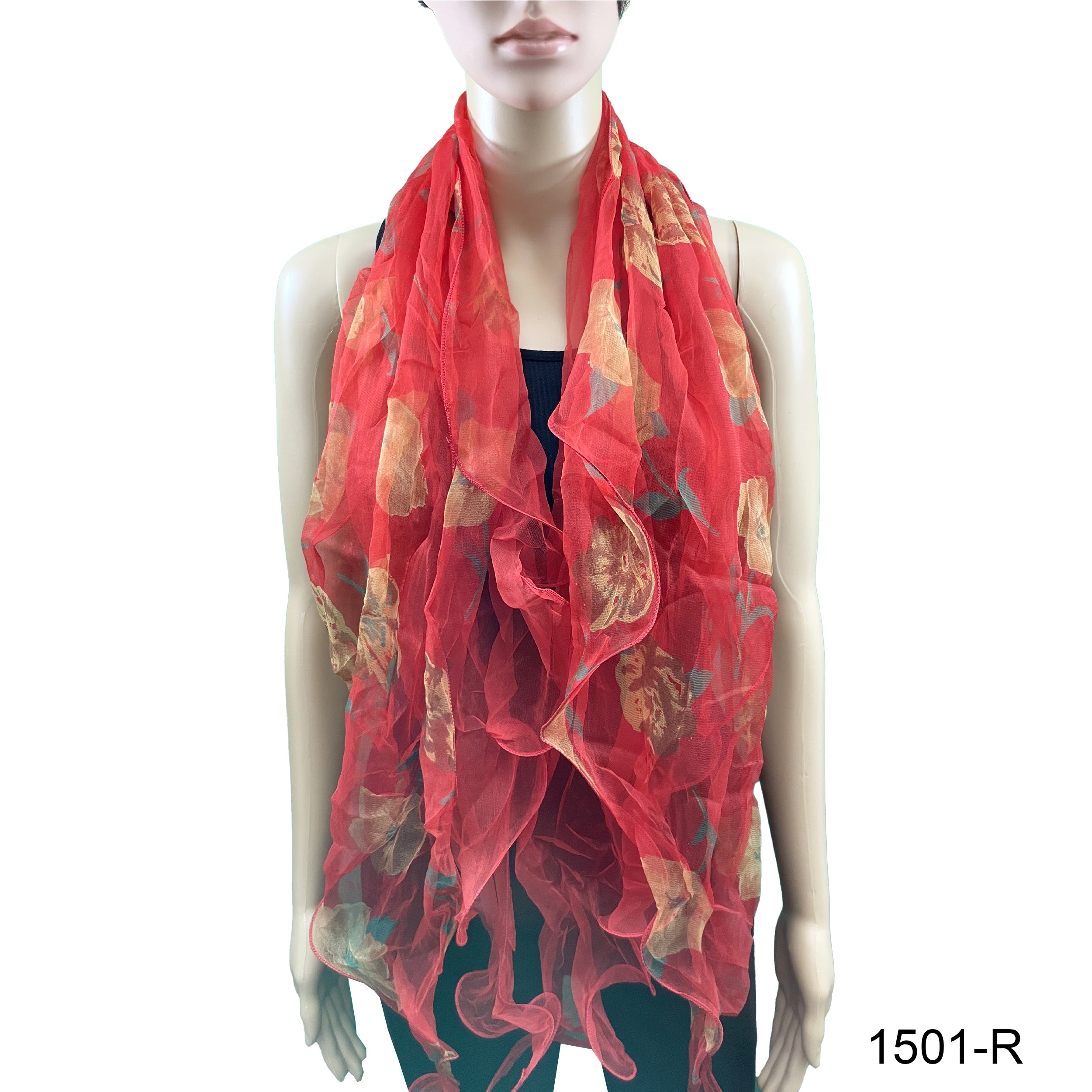 Flower Print  Double Layer Silk Scarf 1501 R