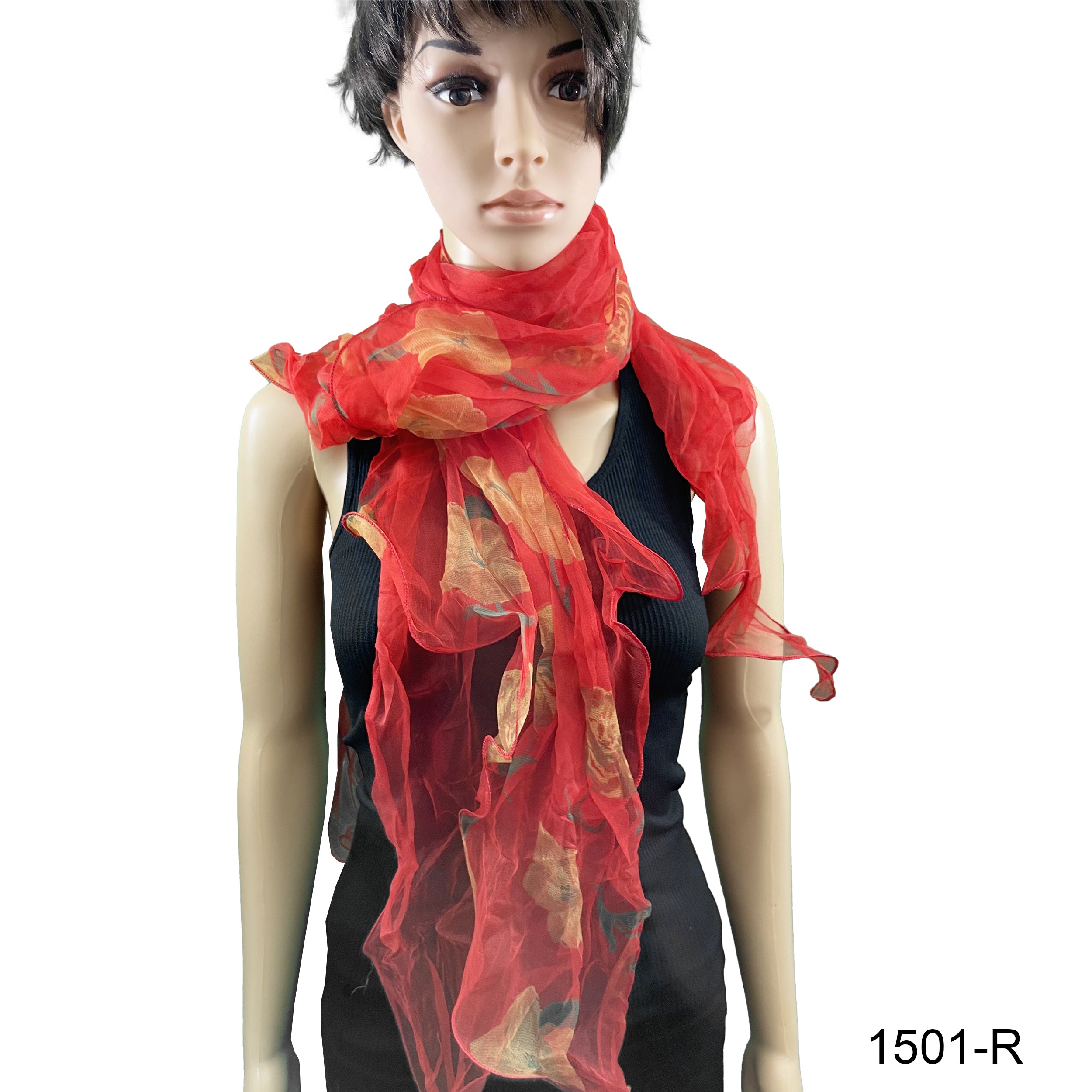 Flower Print  Double Layer Silk Scarf 1501 R