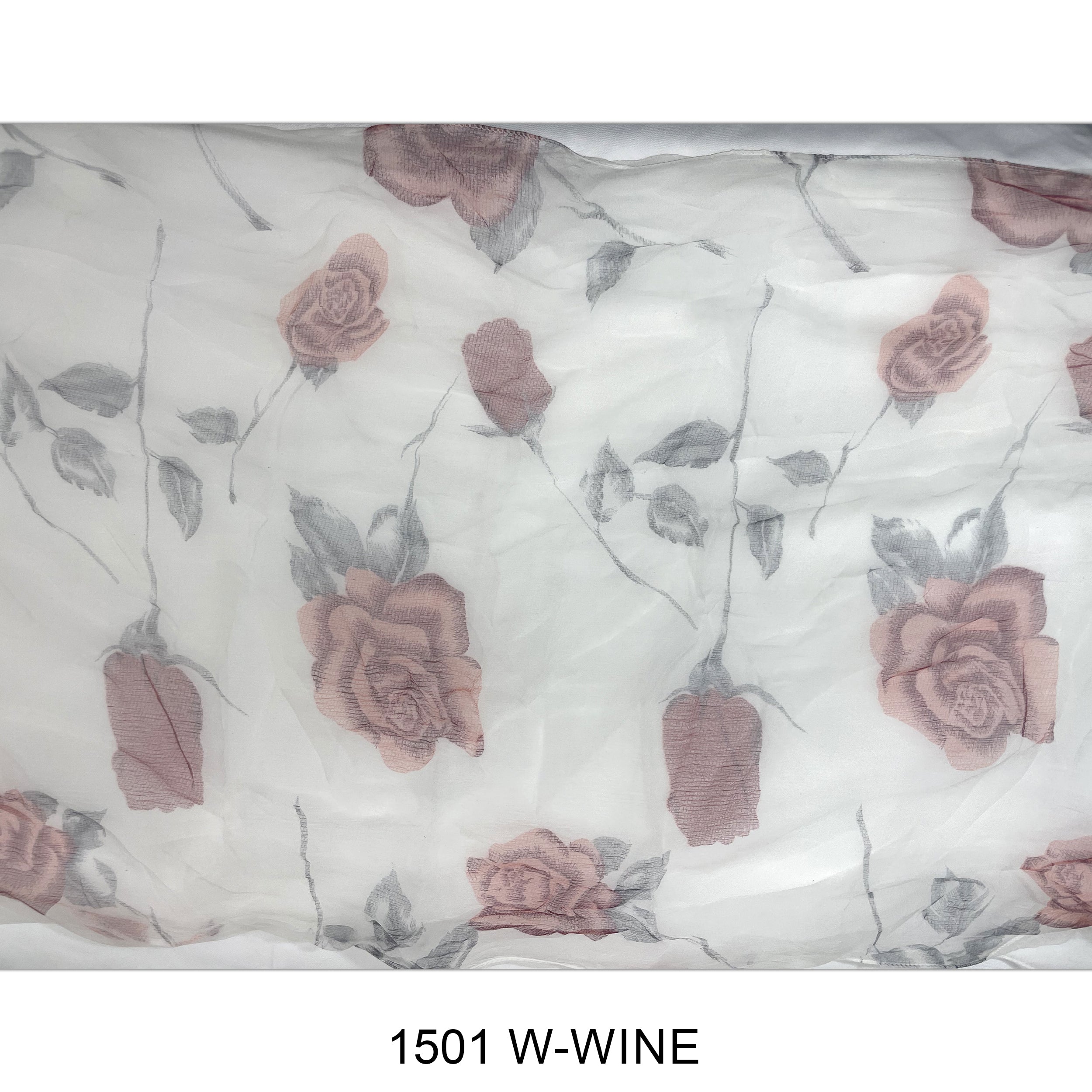 Flower Print  Double Layer Silk Scarf 1501 W-WINE