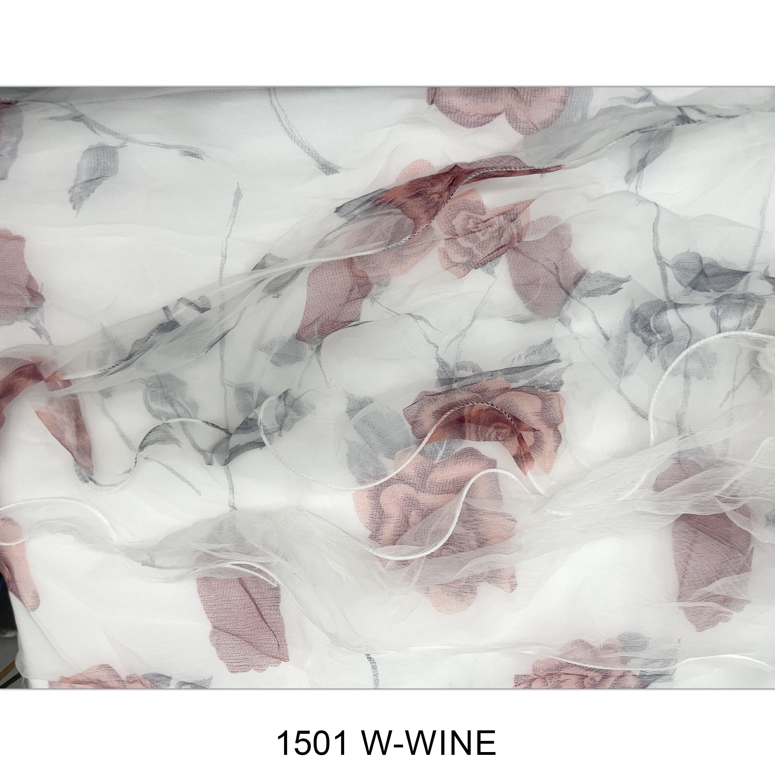 Flower Print  Double Layer Silk Scarf 1501 W-WINE