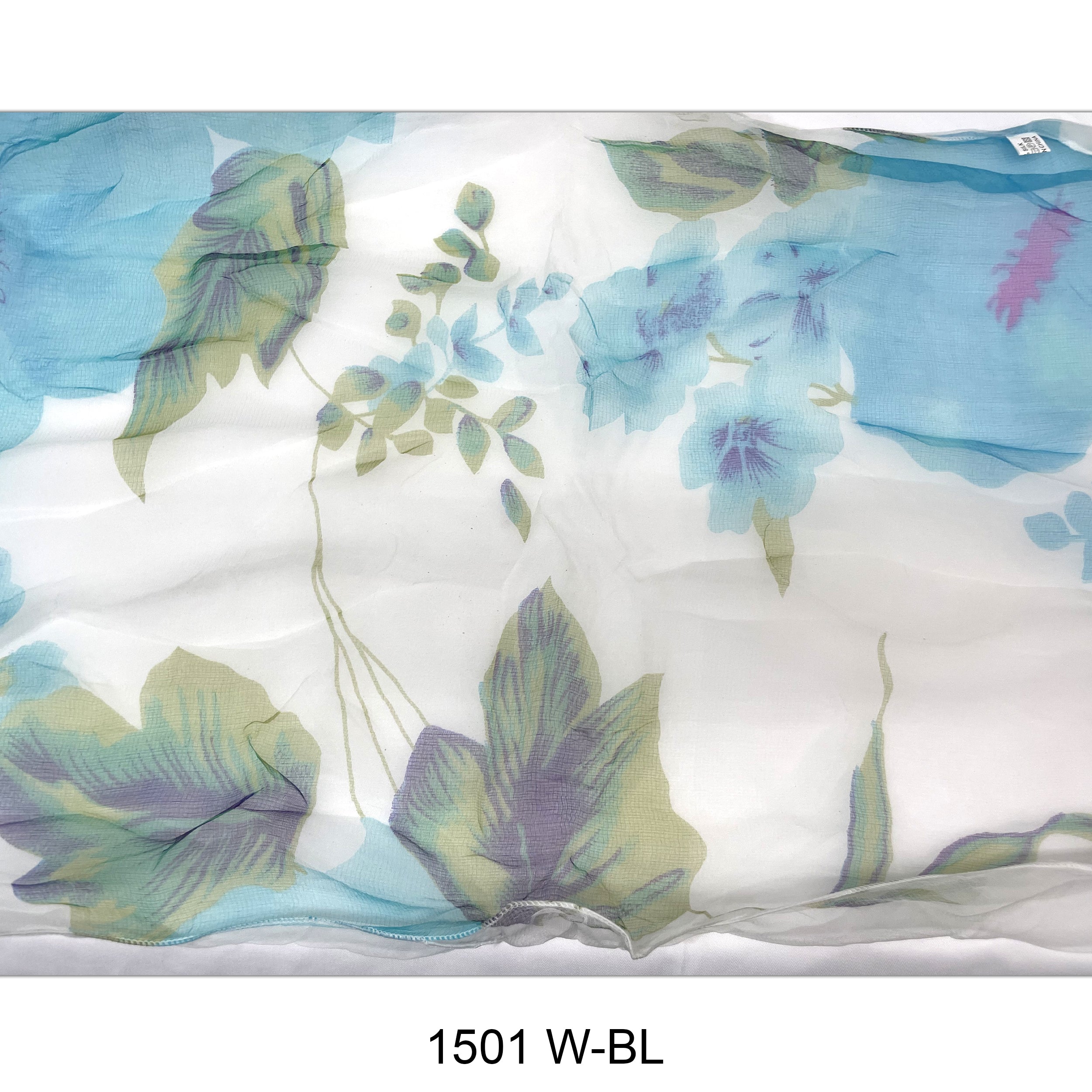 Flower Print  Double Layer Silk Scarf 1501 W-BL