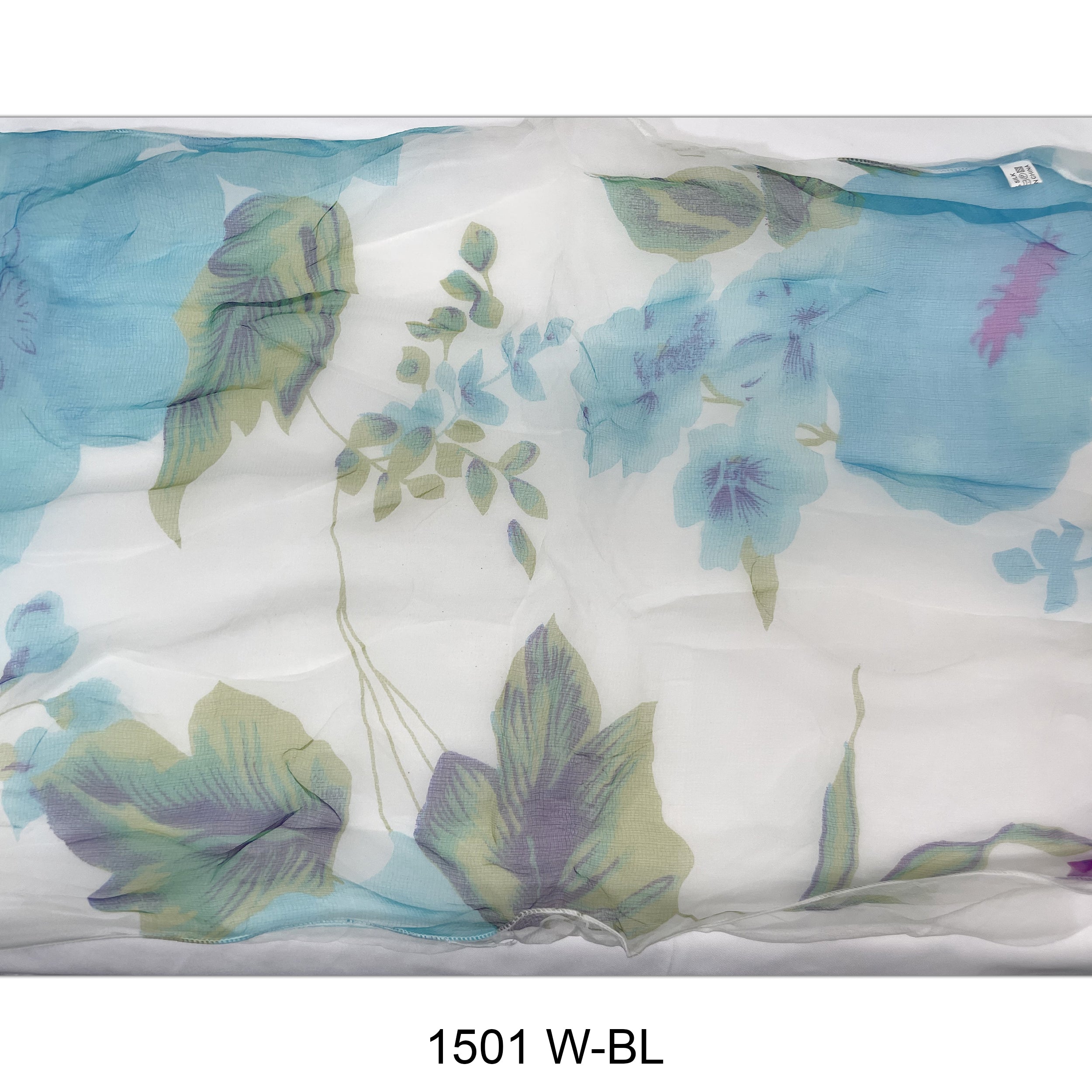 Flower Print  Double Layer Silk Scarf 1501 W-BL