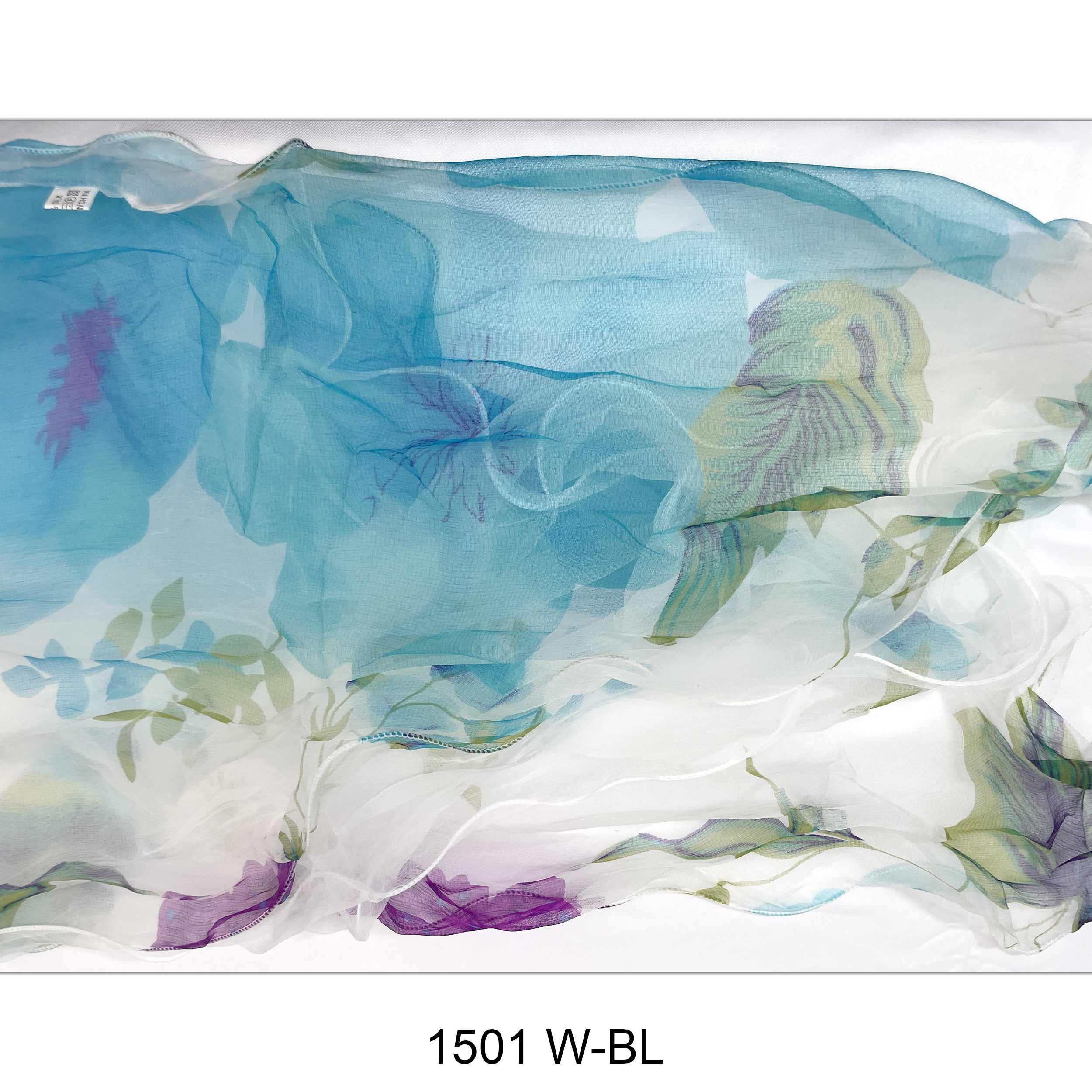 Flower Print  Double Layer Silk Scarf 1501 W-BL