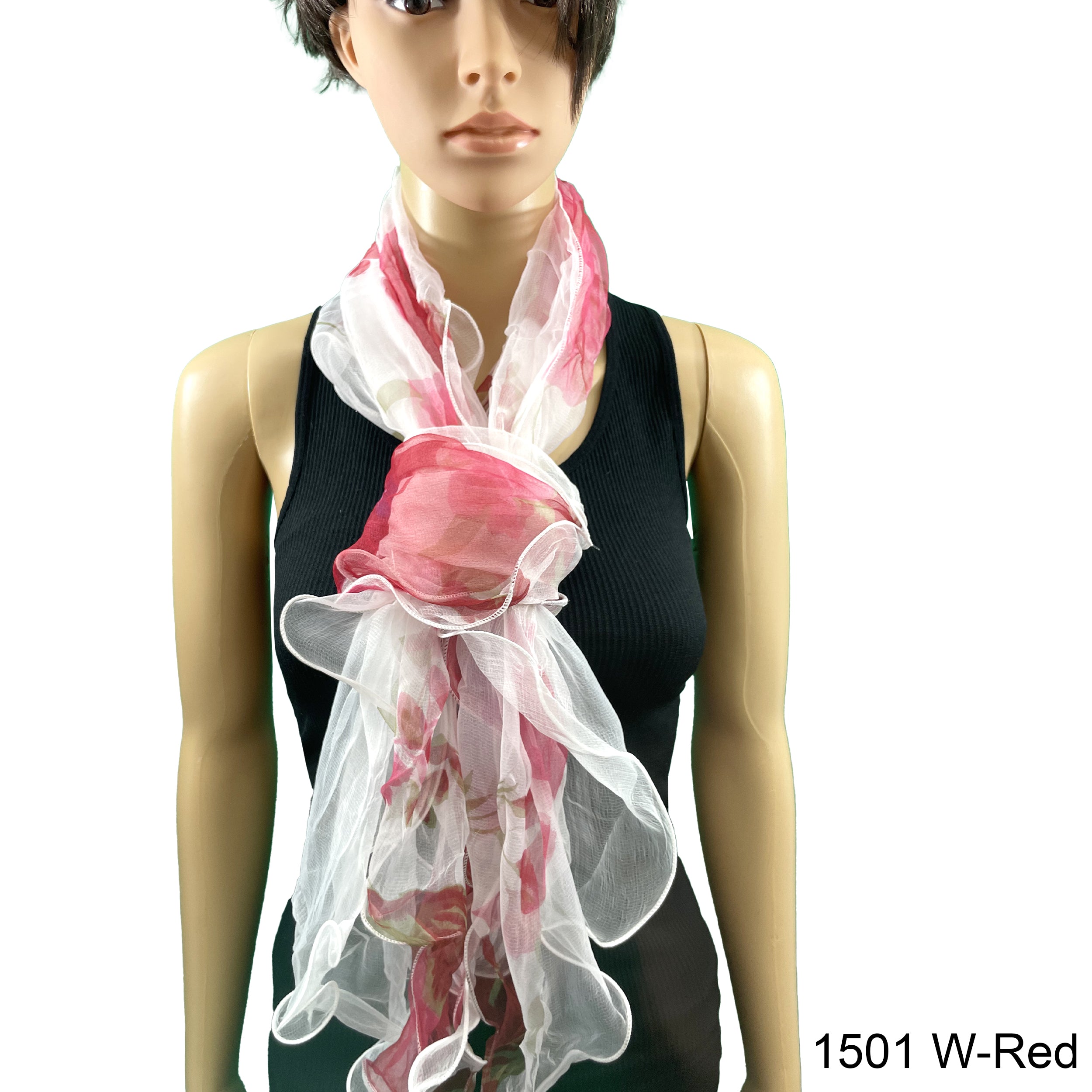 Flower Print  Double Layer Silk Scarf 1501 W-R