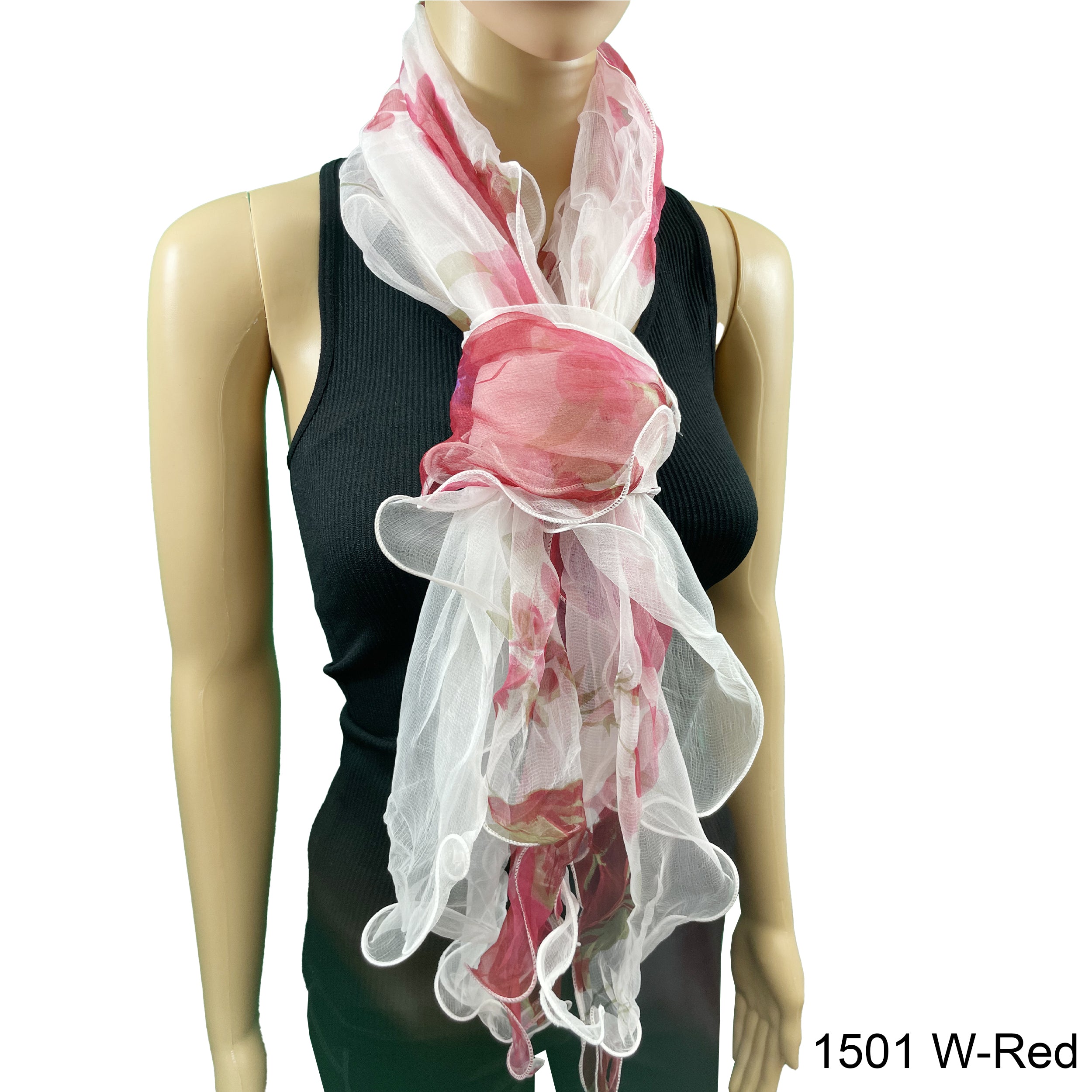 Flower Print  Double Layer Silk Scarf 1501 W-R