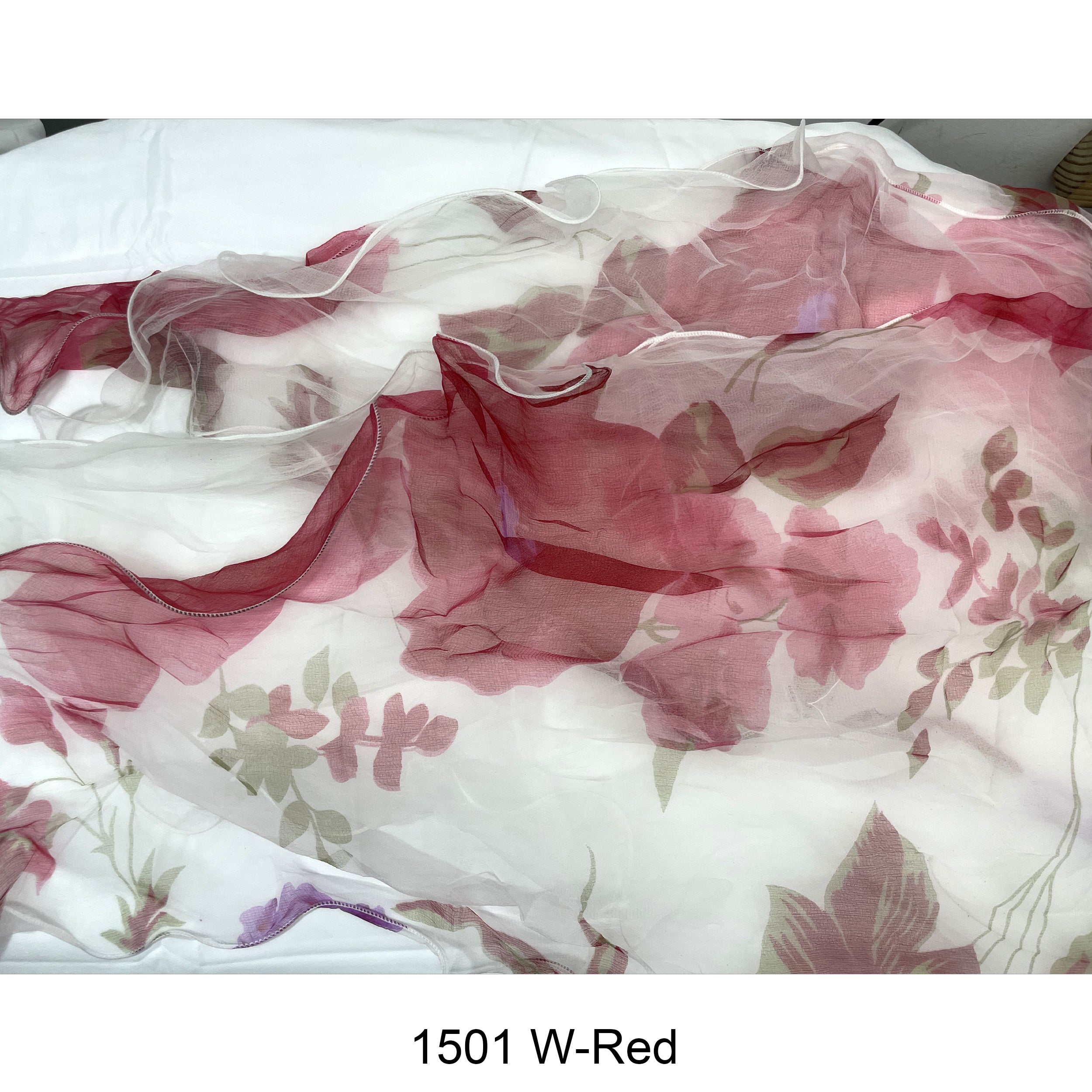 Flower Print  Double Layer Silk Scarf 1501 W-R