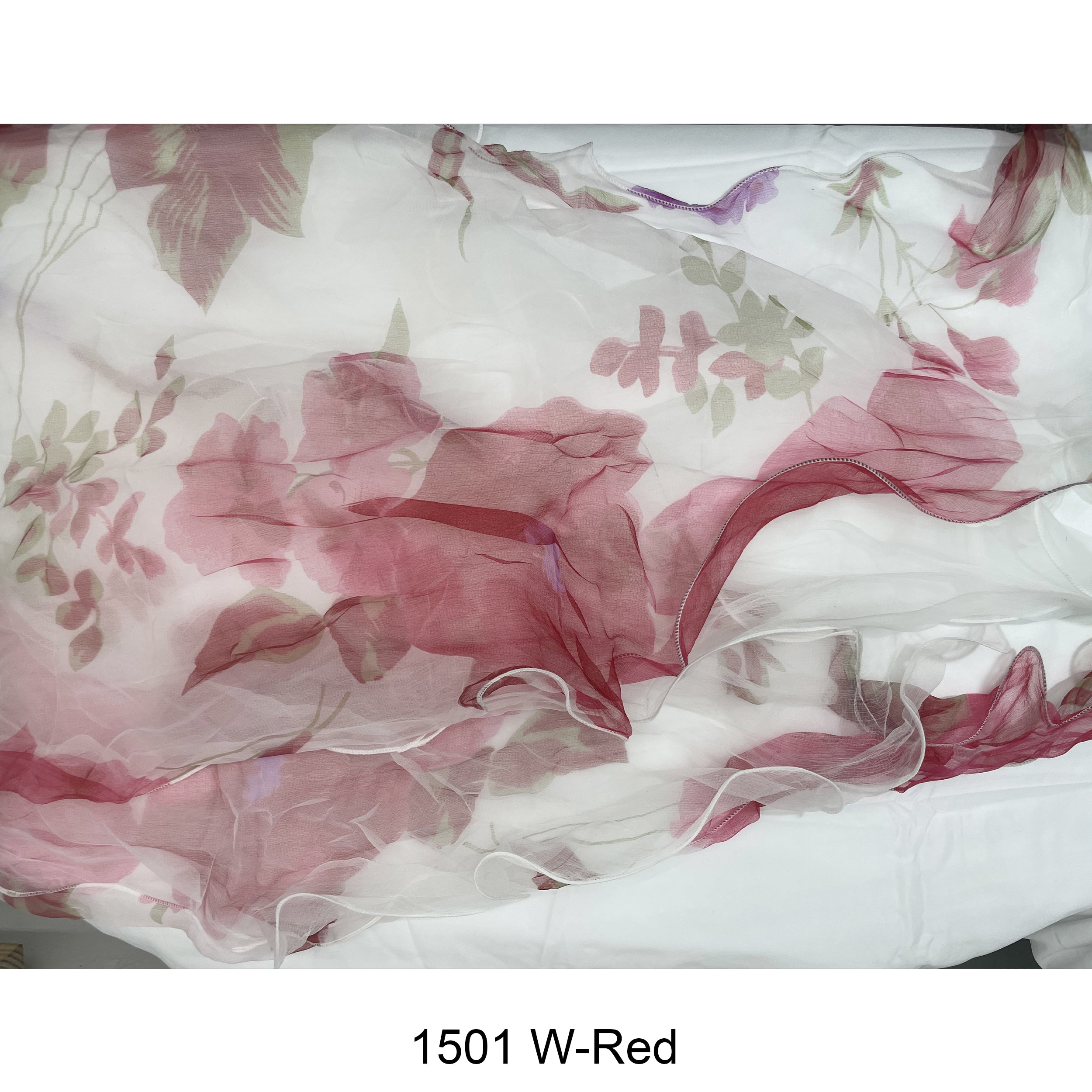 Flower Print  Double Layer Silk Scarf 1501 W-R