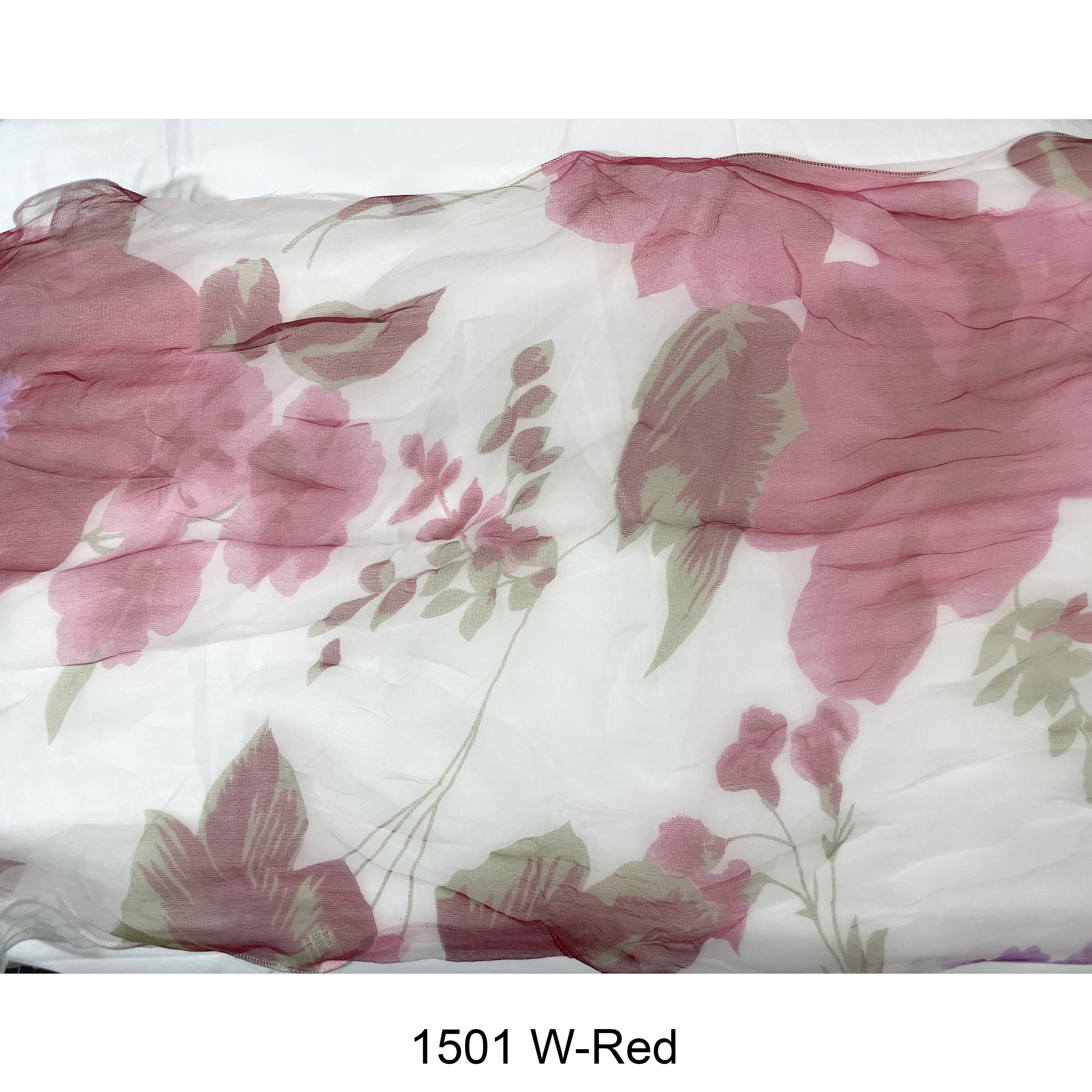 Flower Print  Double Layer Silk Scarf 1501 W-R