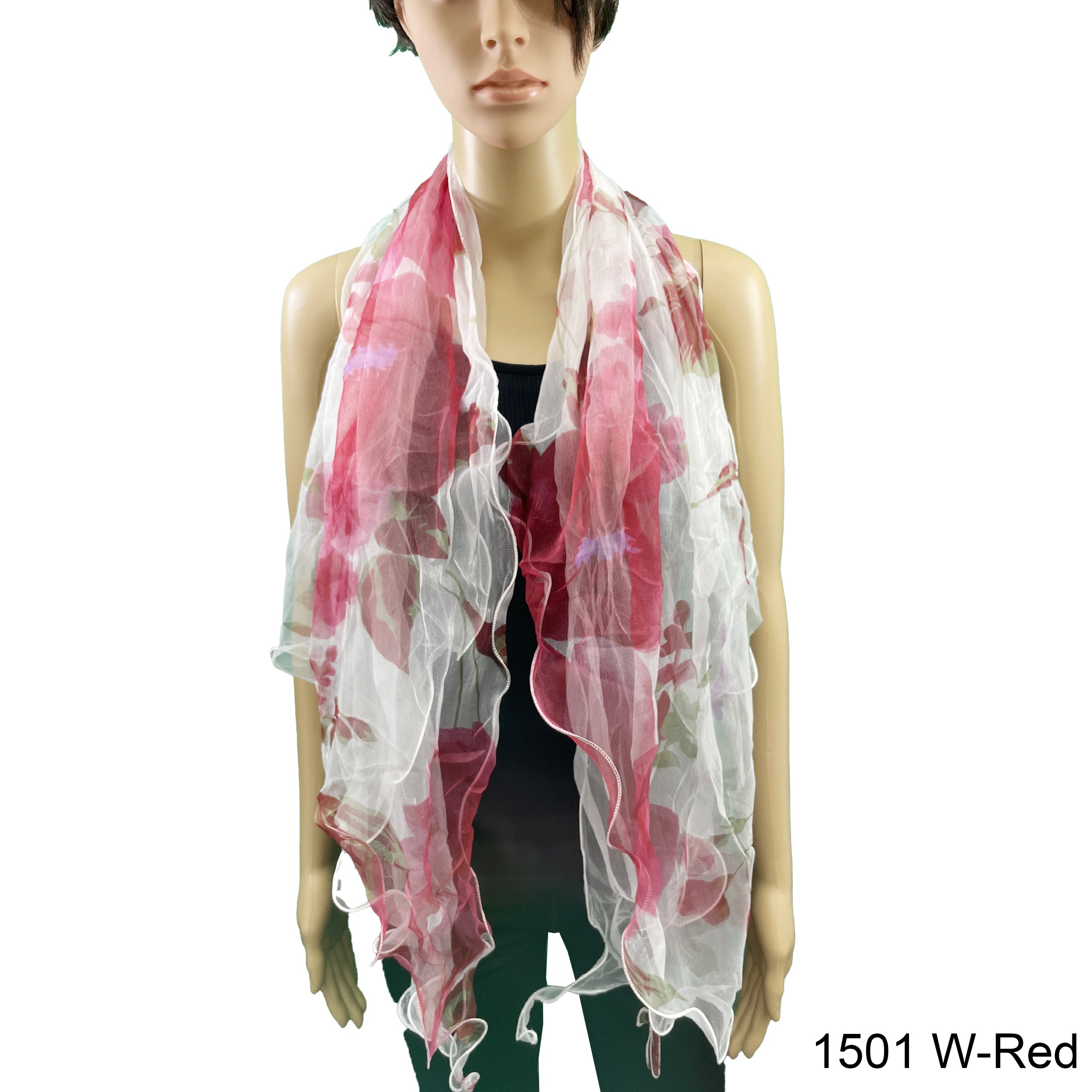 Flower Print  Double Layer Silk Scarf 1501 W-R