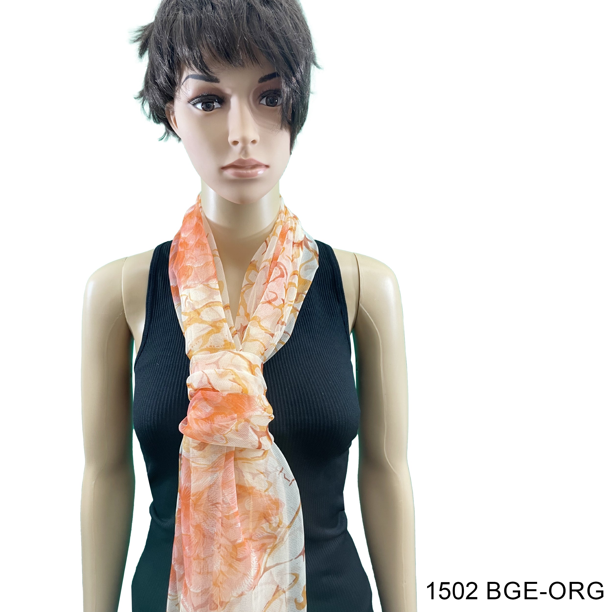 Flower Print Silk Scarf 1502 BGE-ORG