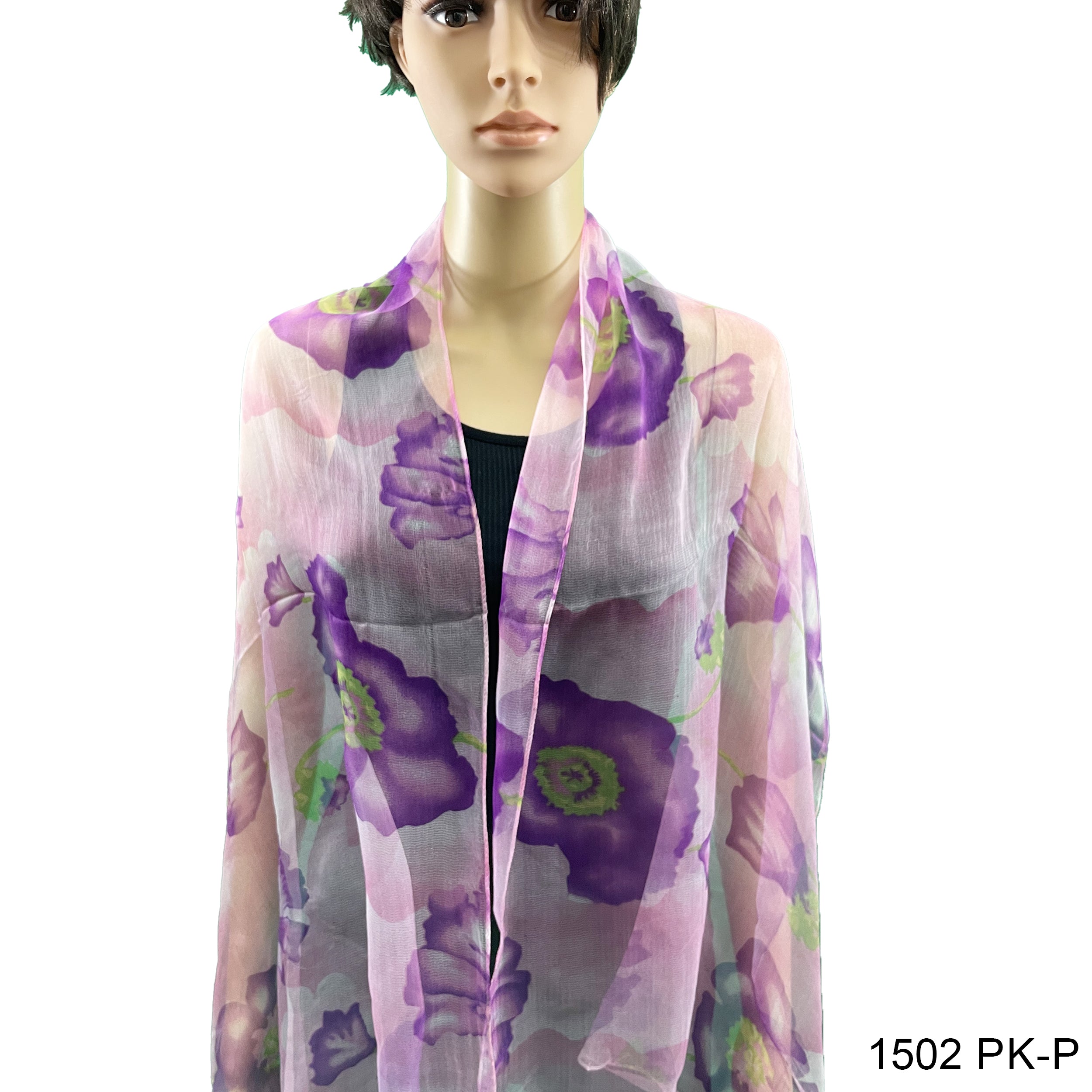 Flower Print Silk Scarf 1502 PK-P