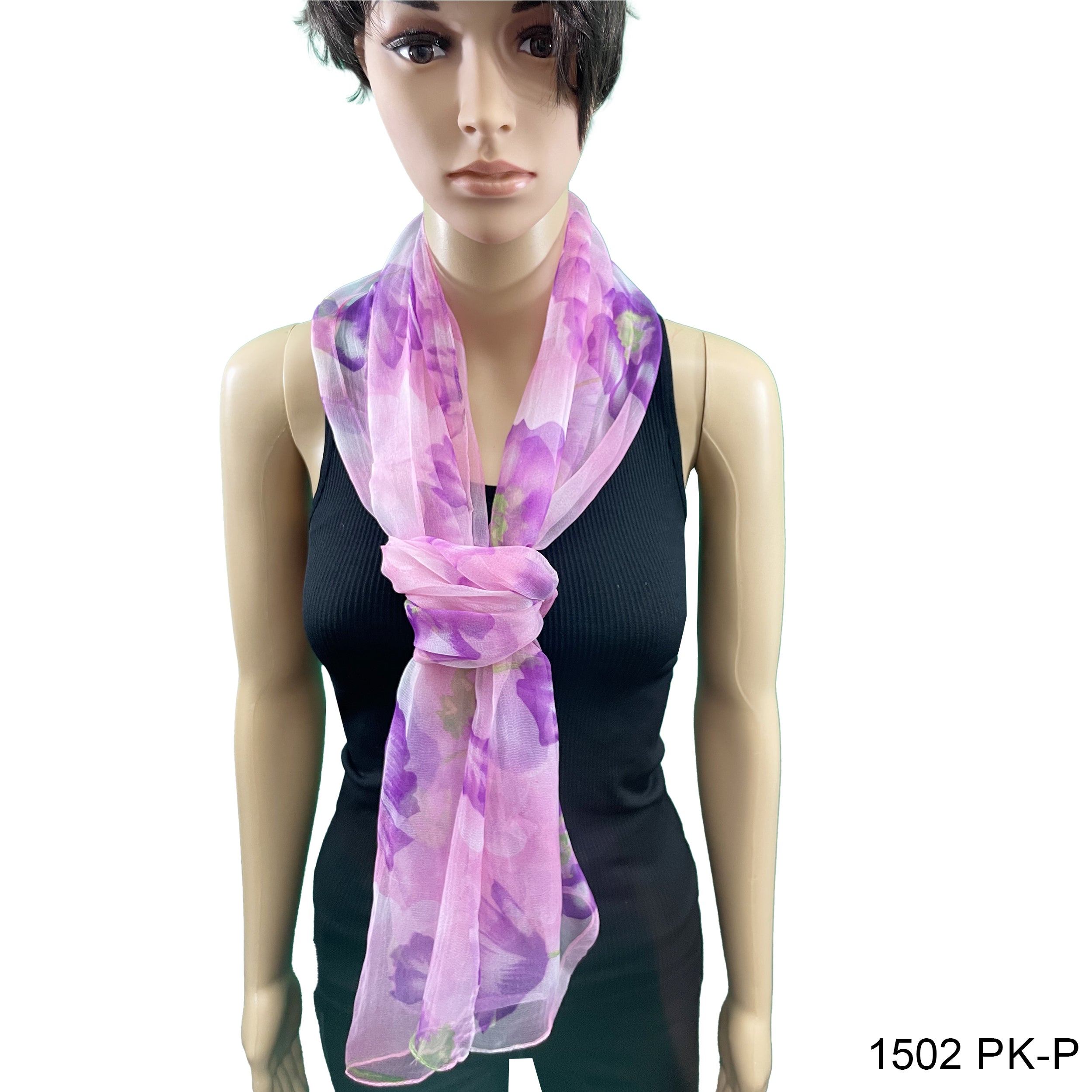 Flower Print Silk Scarf 1502 PK-P