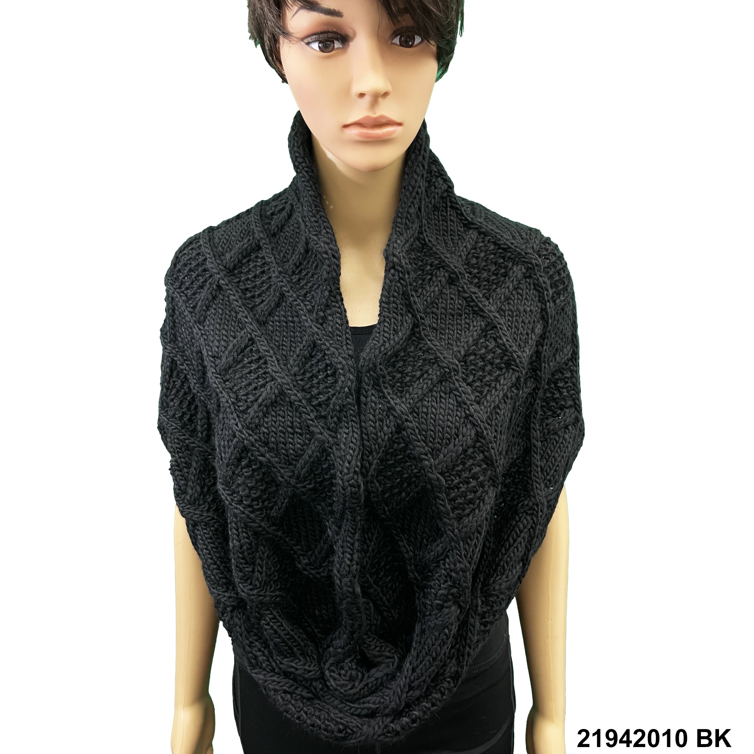 Knitted Wool Infinity Leaf Scarf 21942010 BK