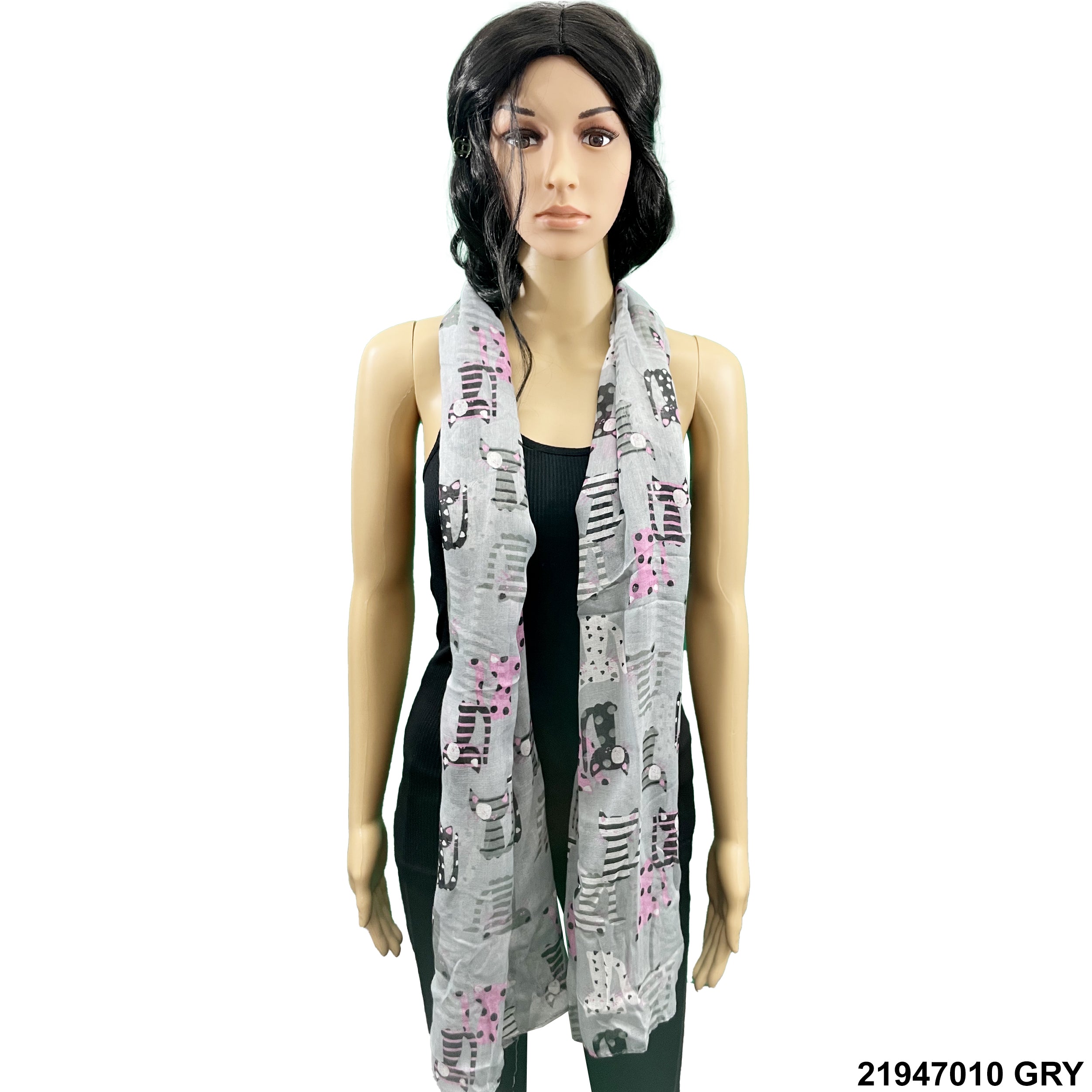 Cat Print Summer Scarf 21947010 GRY