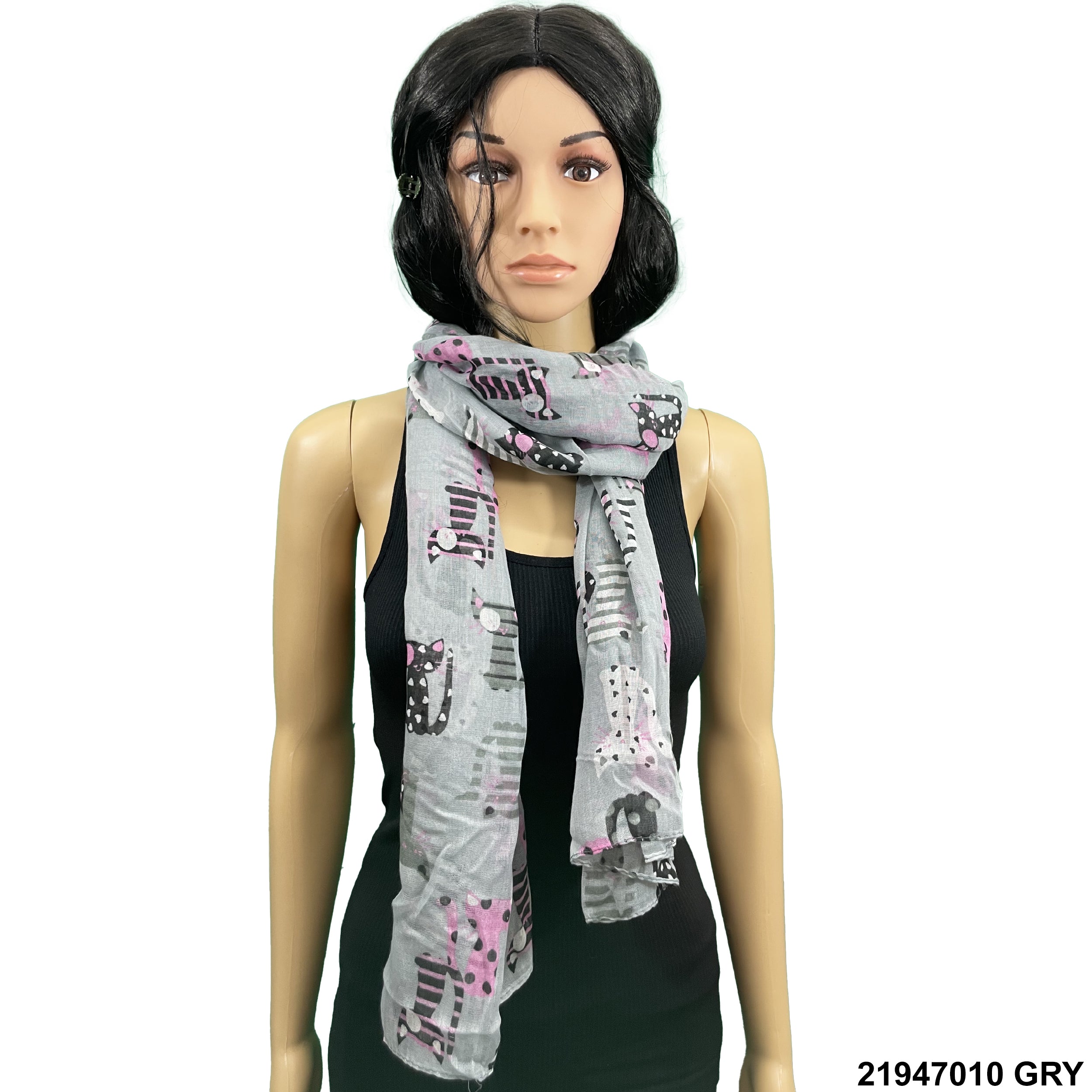 Cat Print Summer Scarf 21947010 GRY