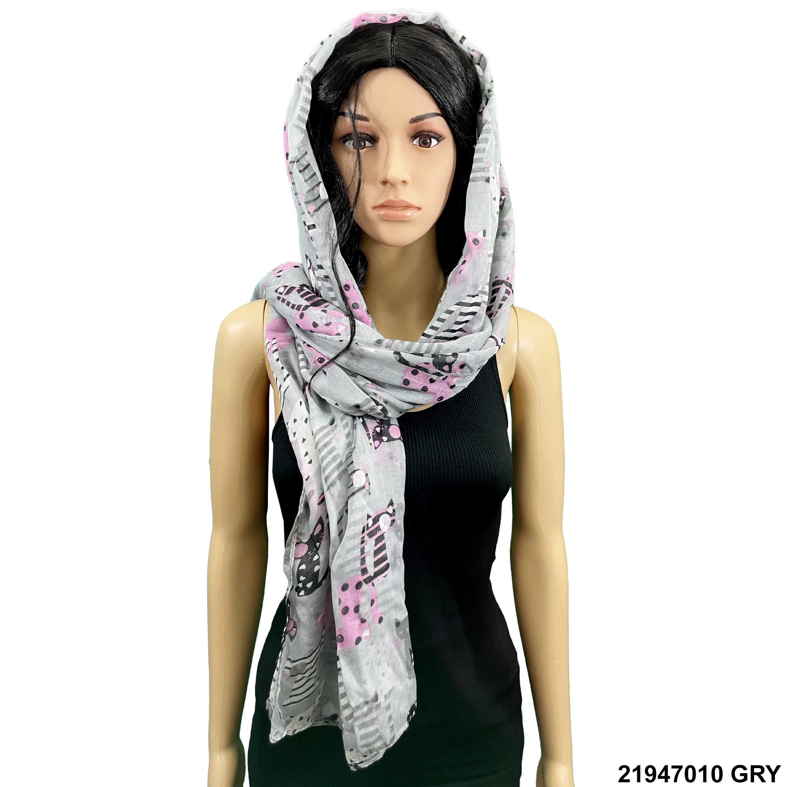 Cat Print Summer Scarf 21947010 GRY