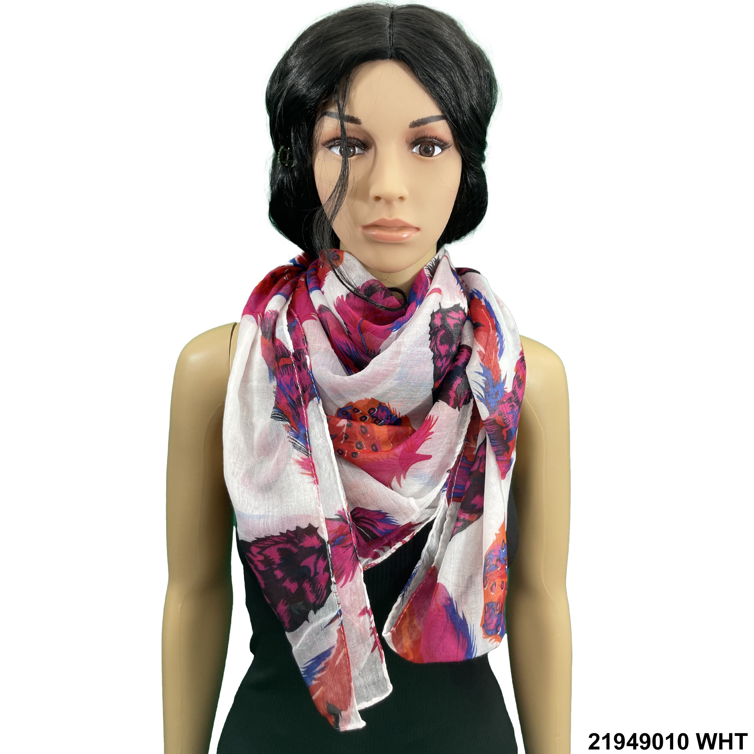 Feather Print Summer Scarf 21949010 WHT