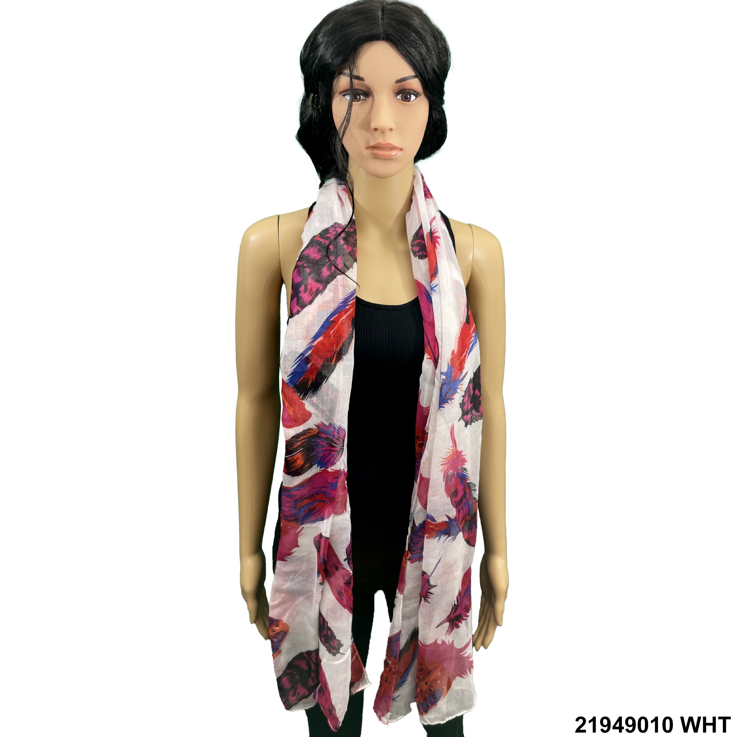 Feather Print Summer Scarf 21949010 WHT