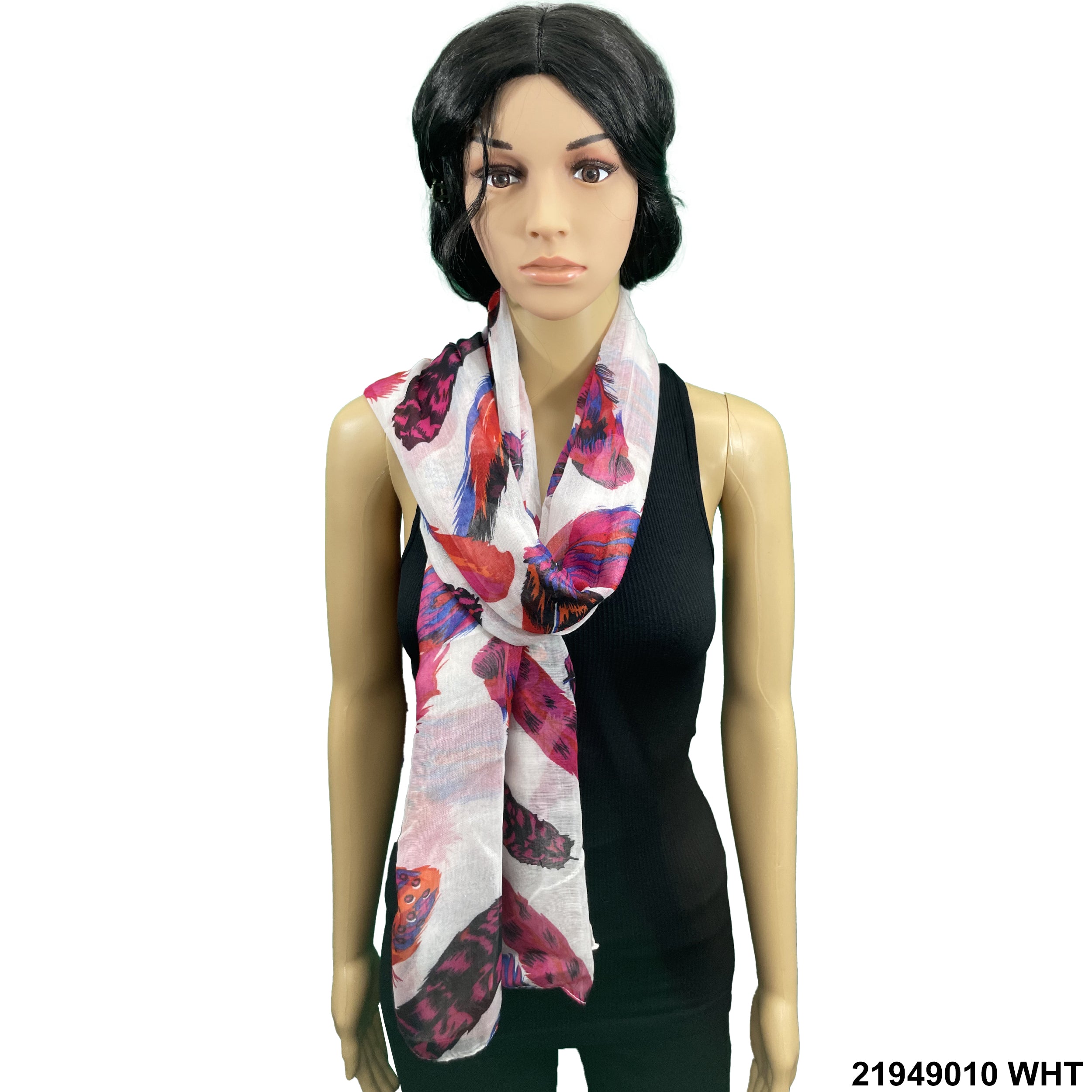 Feather Print Summer Scarf 21949010 WHT