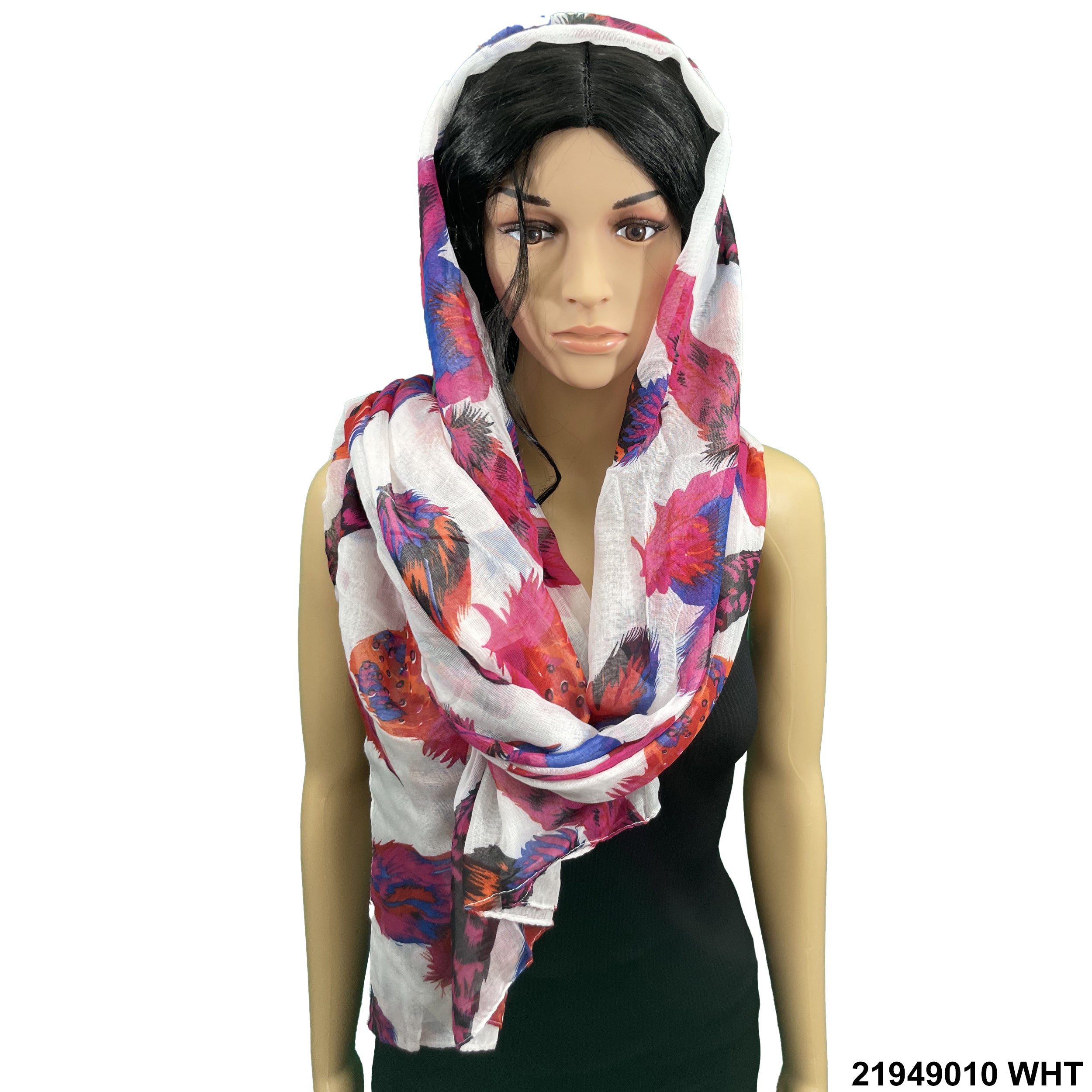 Feather Print Summer Scarf 21949010 WHT