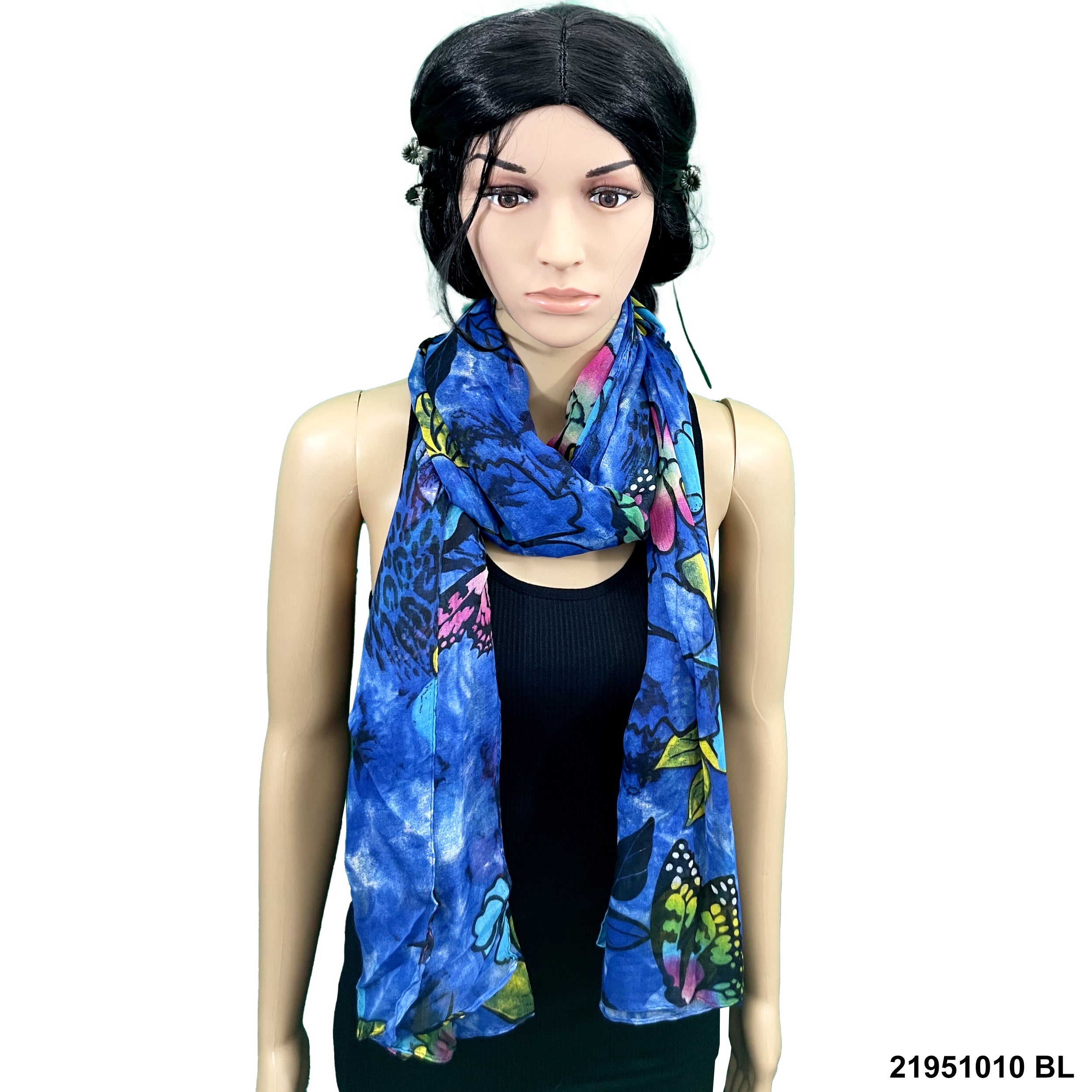 Butterfly & Flower Print Summer Scarf 21951010 BL