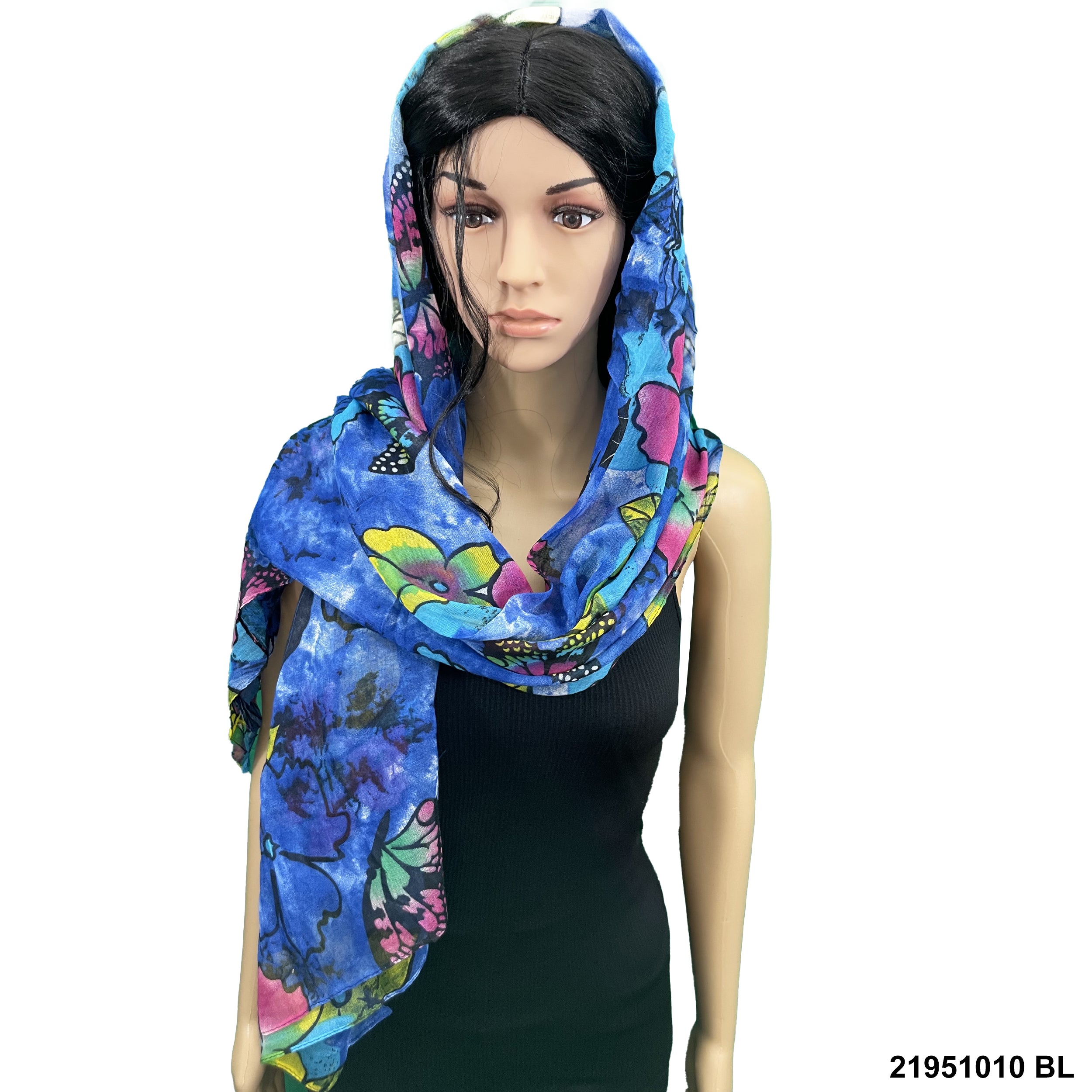 Butterfly & Flower Print Summer Scarf 21951010 BL