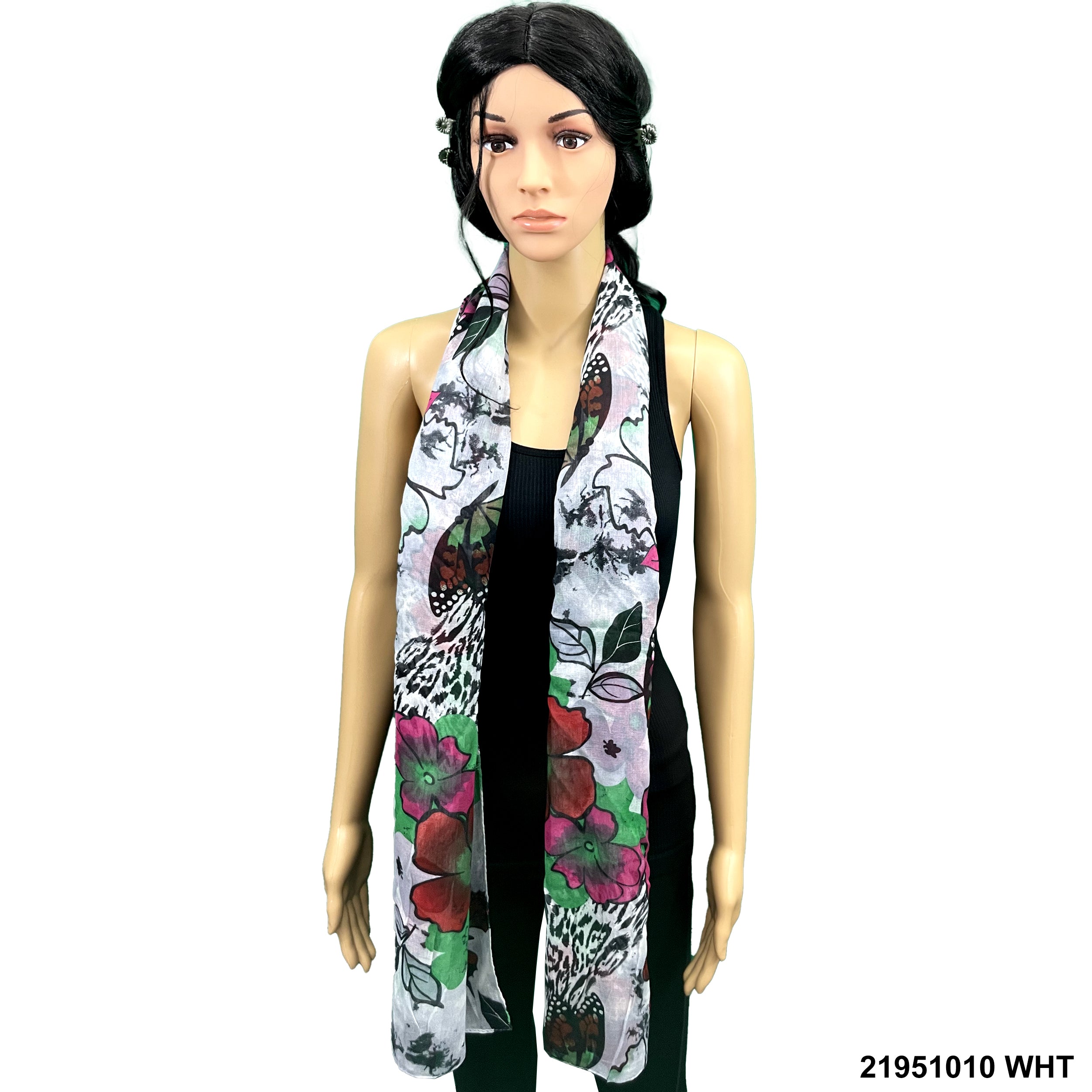 Butterfly & Flower Print Summer Scarf 21951010 WHT