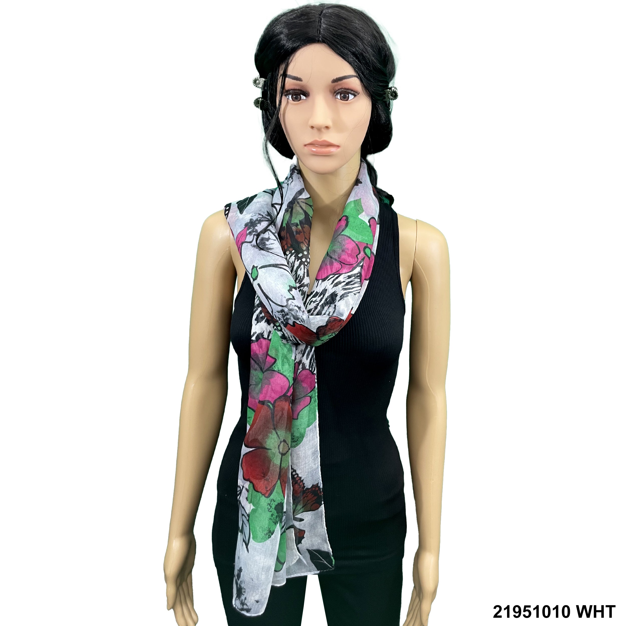 Butterfly & Flower Print Summer Scarf 21951010 WHT