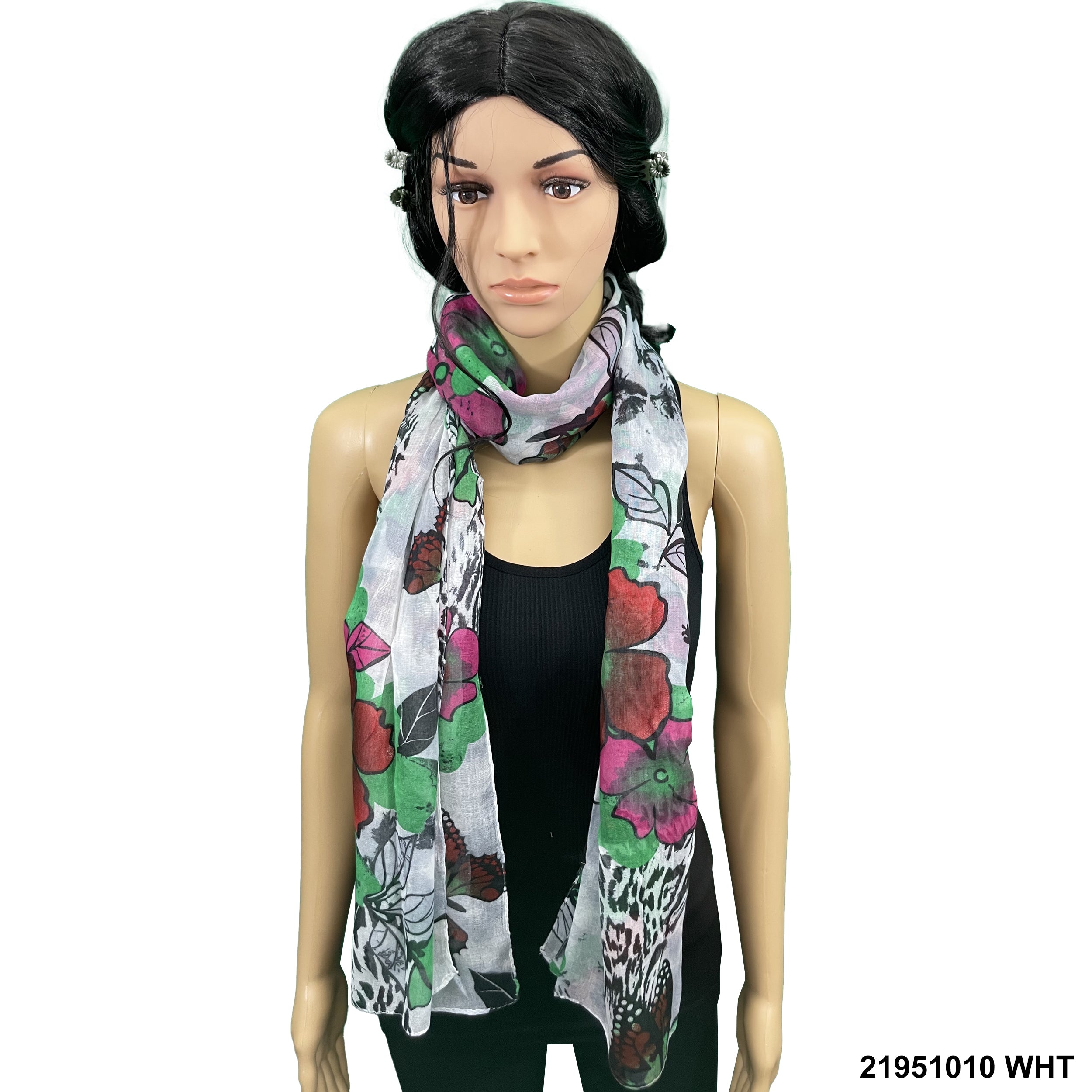 Butterfly & Flower Print Summer Scarf 21951010 WHT